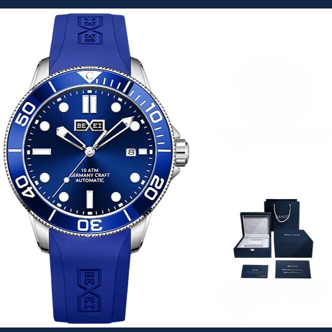 【BEXEI 貝克斯】 9062 三針 水鬼 防水系列 精緻時尚 旋轉式外圈設計 矽膠錶帶 自動機械錶 手錶