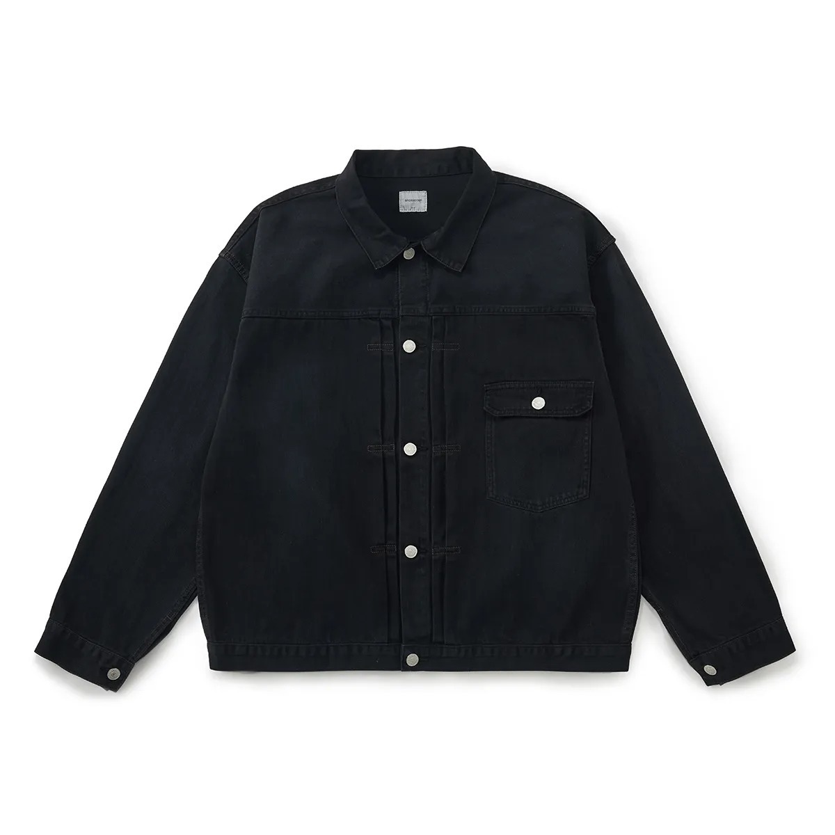 Broshood 水洗做舊黑色牛仔夾克外套