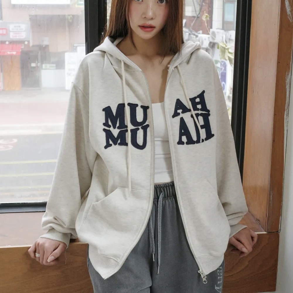 MUAHMUAH 印花貼布LOGO 連帽外套 休閒 三色 韓國代購