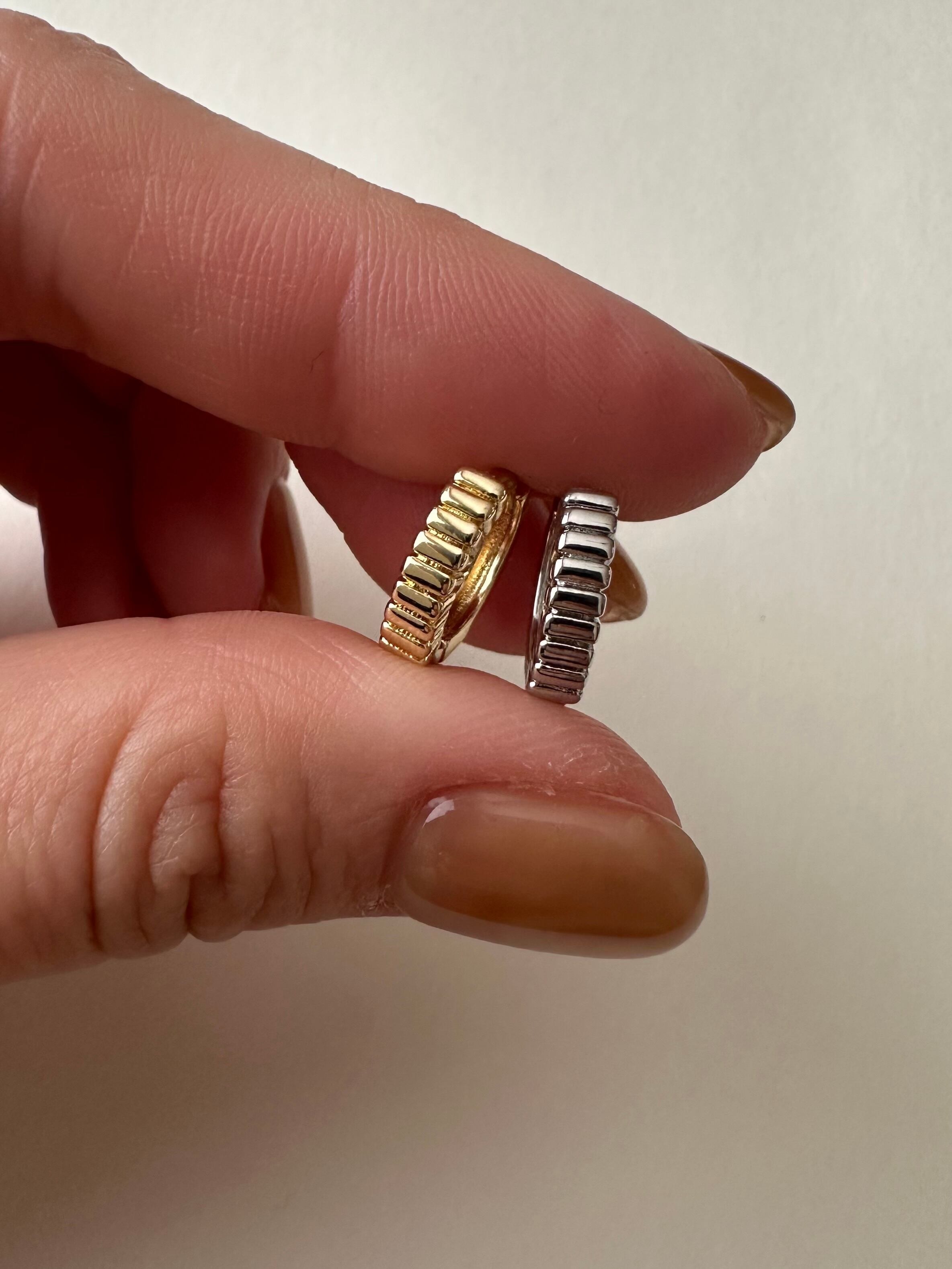 S925 stripe pattern hoop pierce