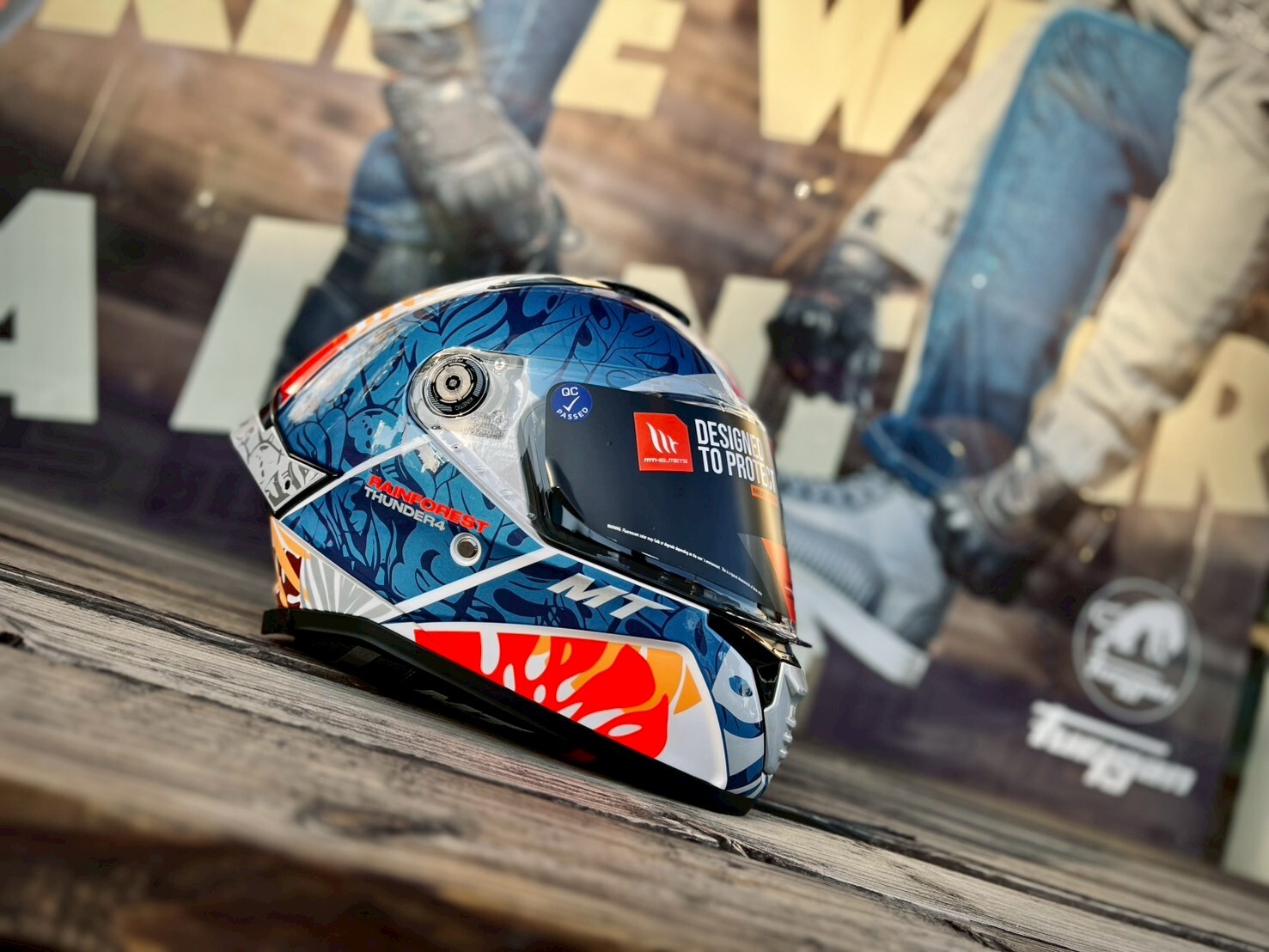 MT Helmet THUNDER 4 SV 彩繪 白藍橙雨林 全罩 亞版