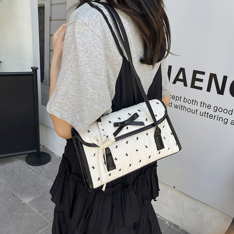 Black White Pink Colorblock Bow Shoulder & Handbag