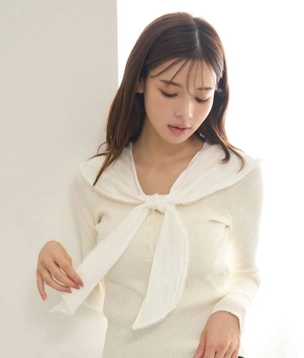 [預購] SNIDEL領巾拼接針織衫