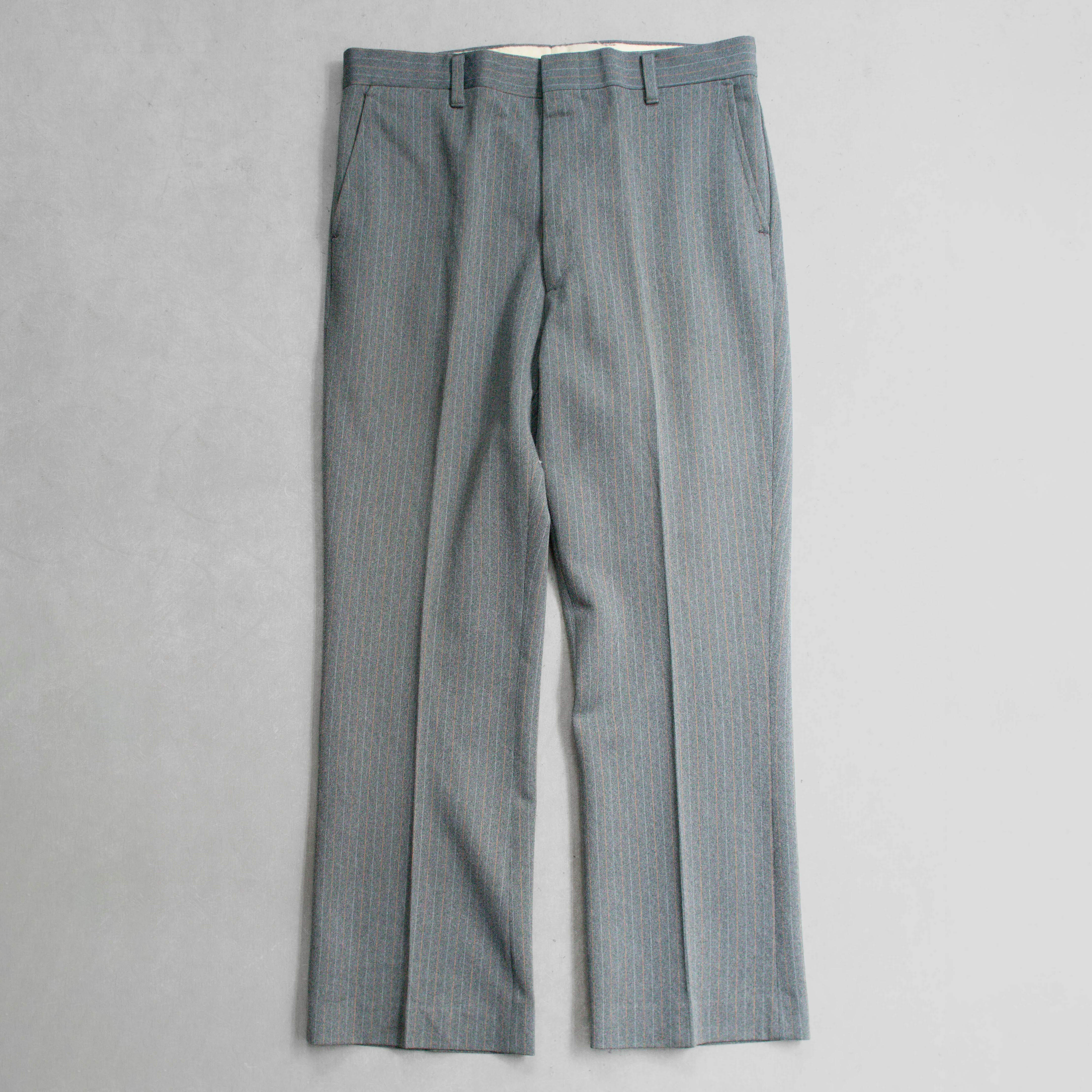 70-80S VINTAGE STRIPE SLACKS 美國 灰色 條紋 直筒 西部 長褲
