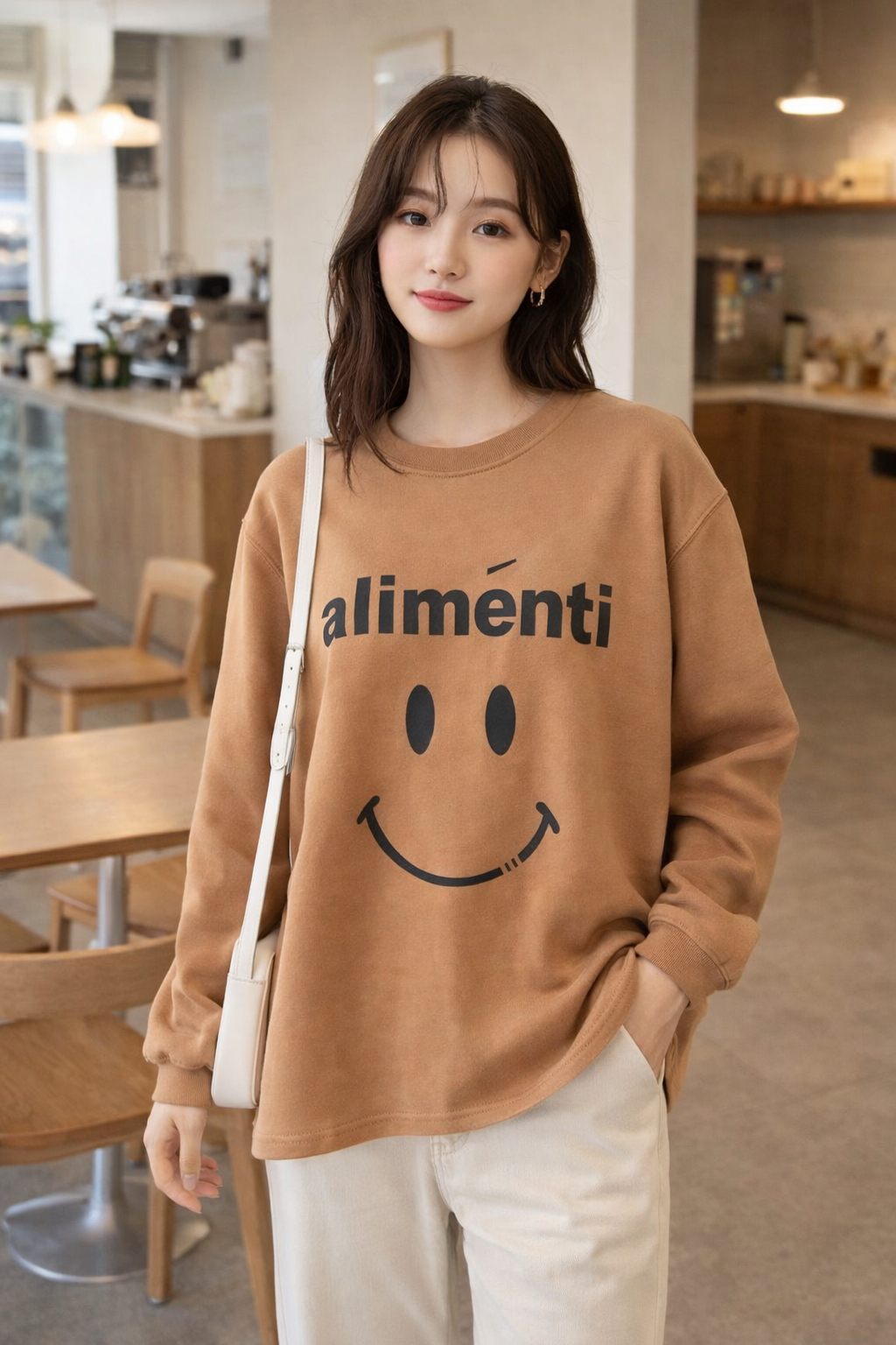 【可愛百搭的笑臉字母內加絨造型上衣】（現貨）