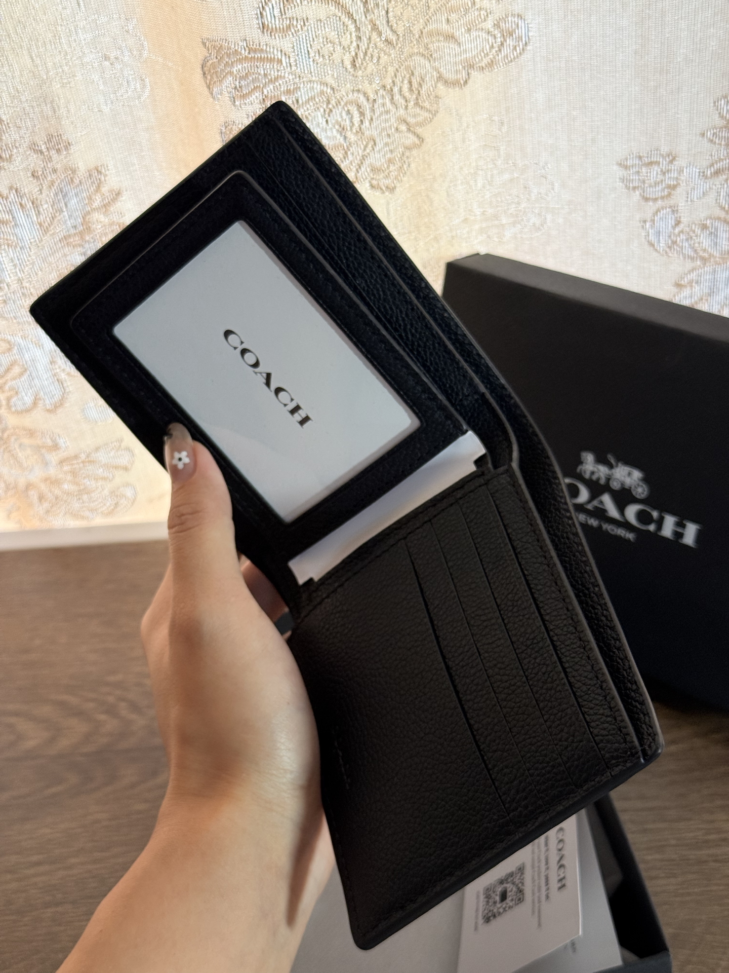 代購-COACH 3 IN 1 Wallet 短款 可抽離卡包 荔枝紋 牛皮 錢包 黑色