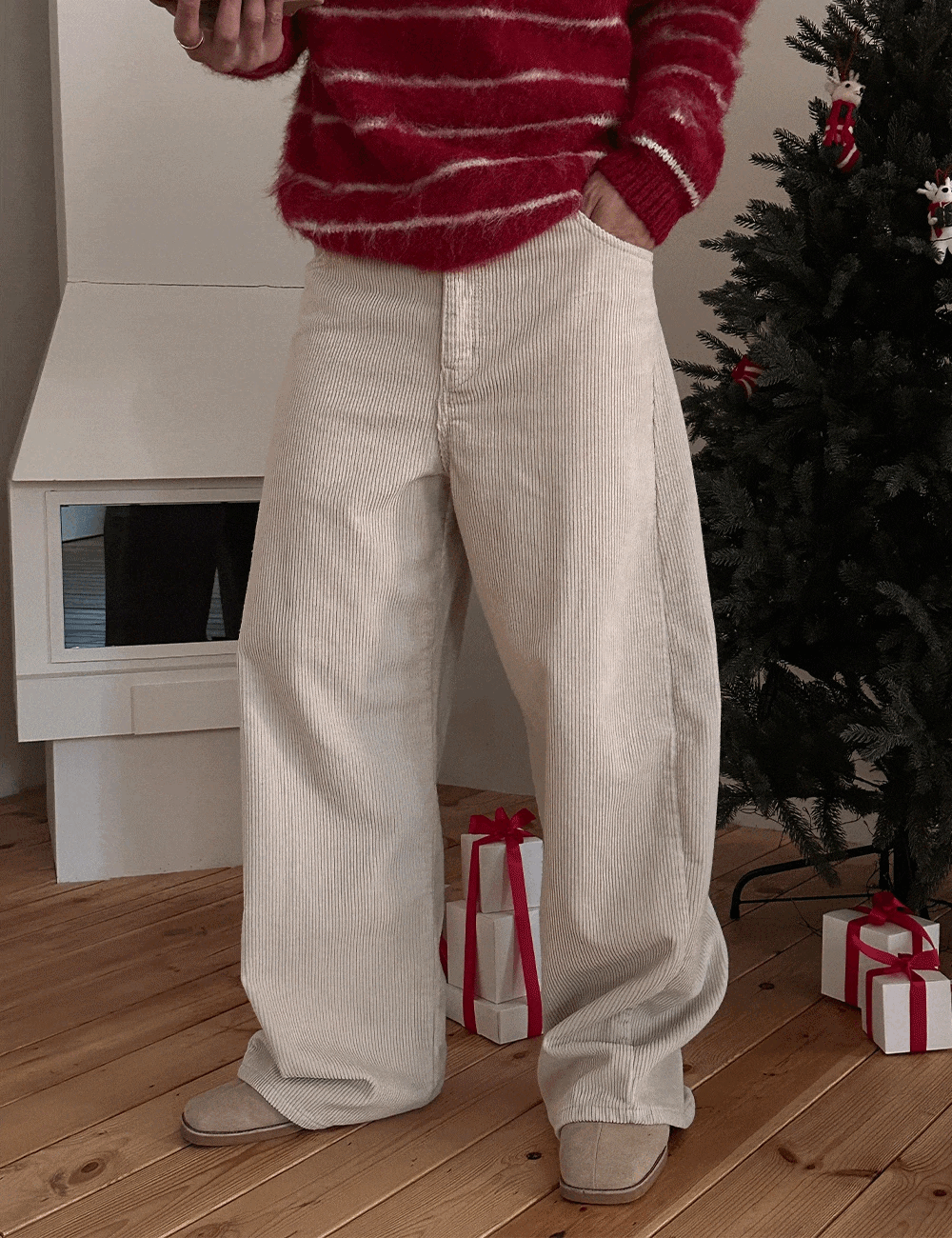 燈芯絨彎刀休閒褲