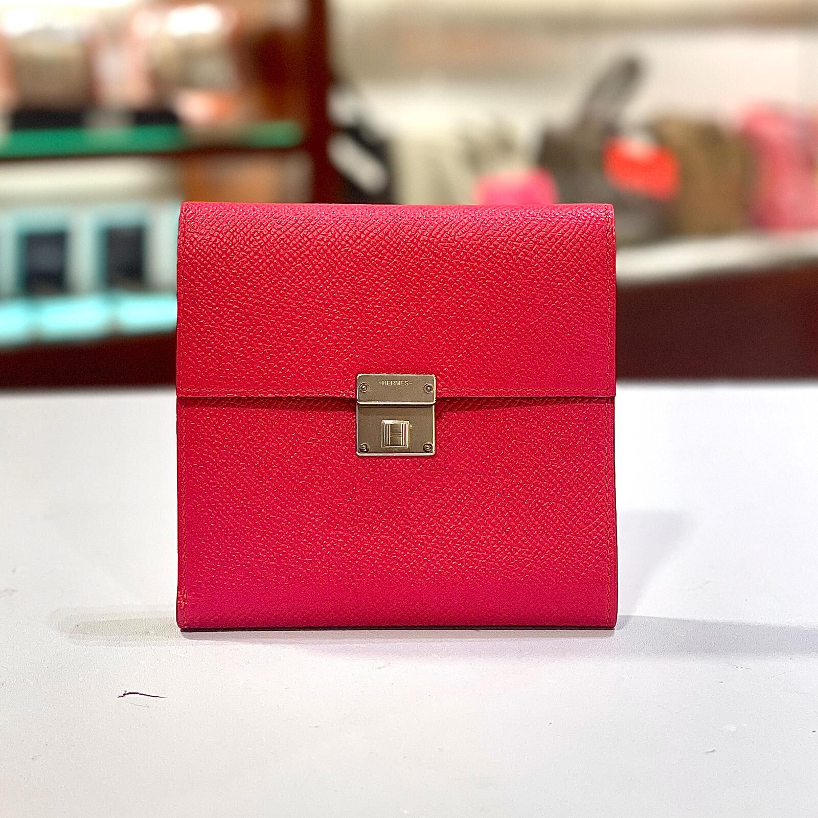 全新未使用品~HERMES短銀包 極致粉EPSOM皮銀扣刻 I6/ROSE EXTREME PHW CLIC 12 WALLET #BRAND NEW #香榭站正品