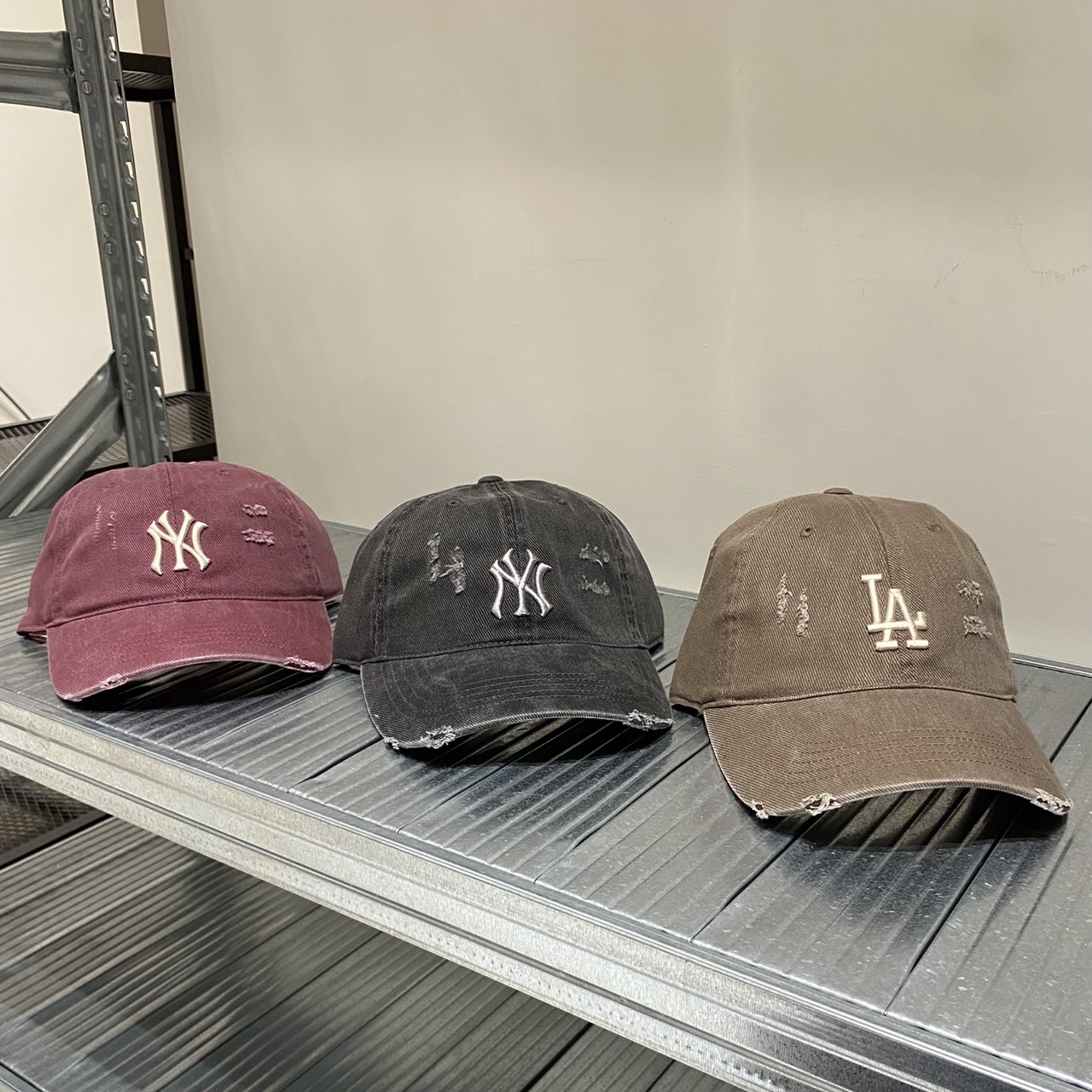 韓國 MLB 洋基 刷破水洗帽 3ACPVV34NGP007-07BRL/50CGS