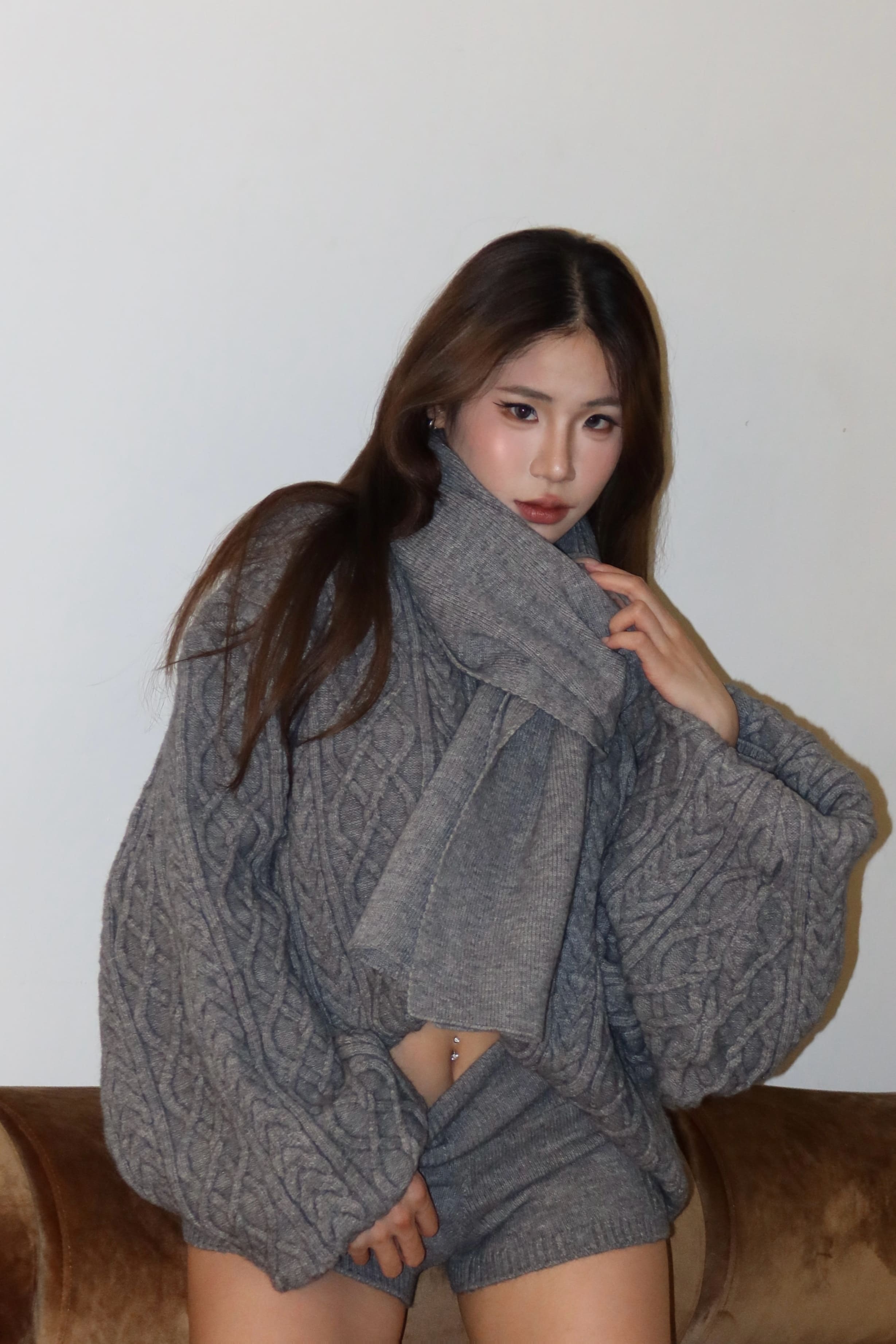 麻花針織三件式套裝