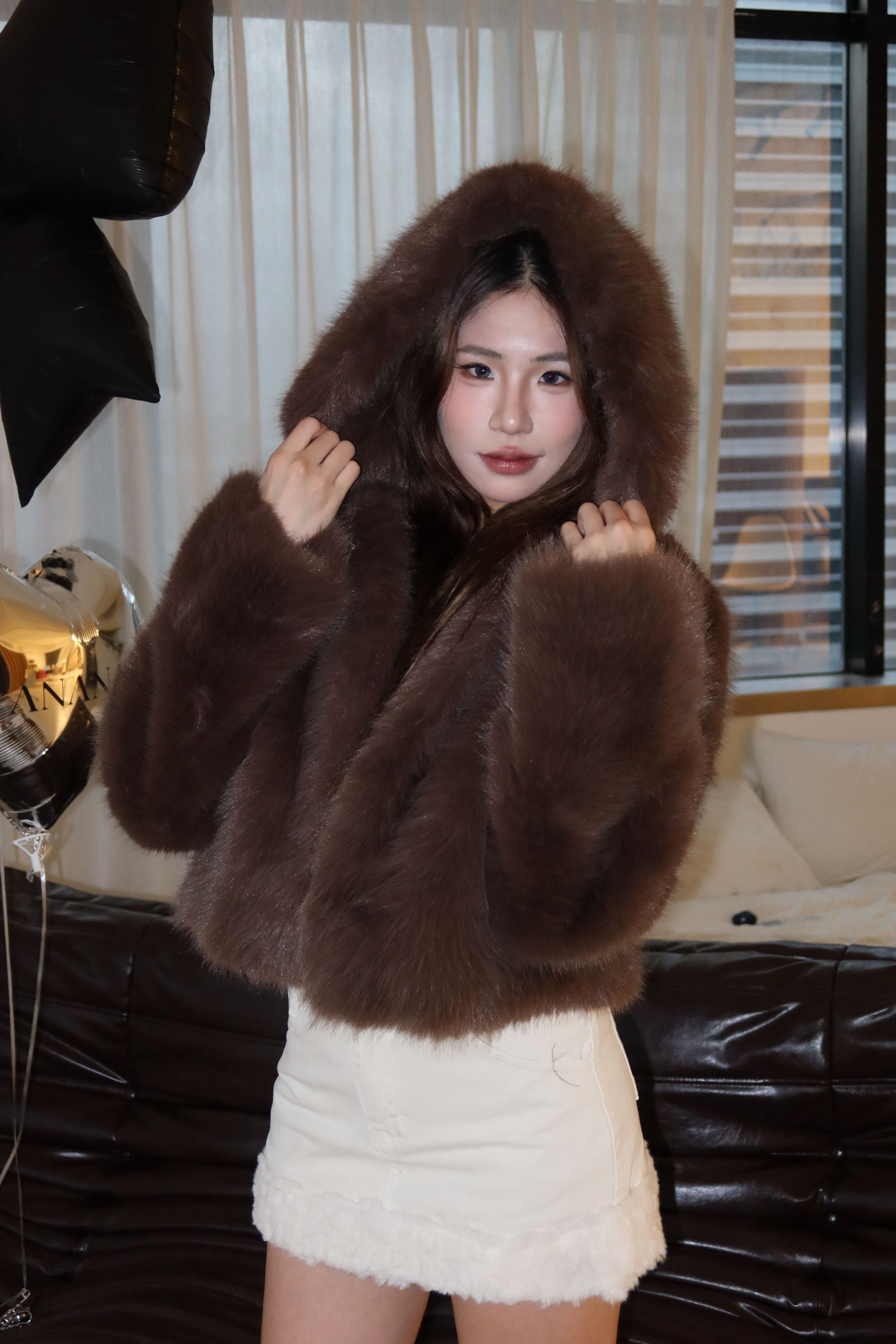 連帽短版毛毛外套