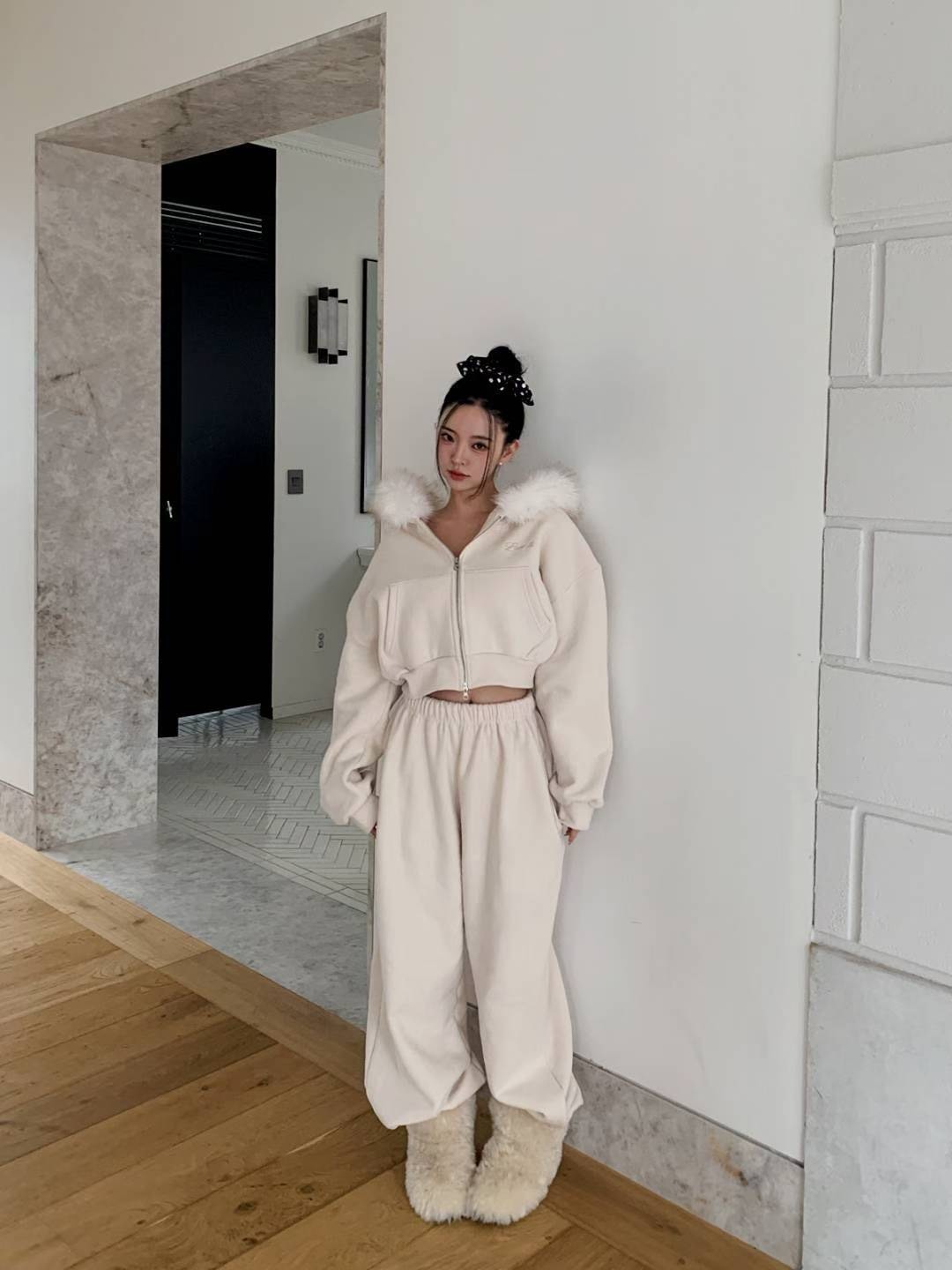 背繡字內加絨休閒褲