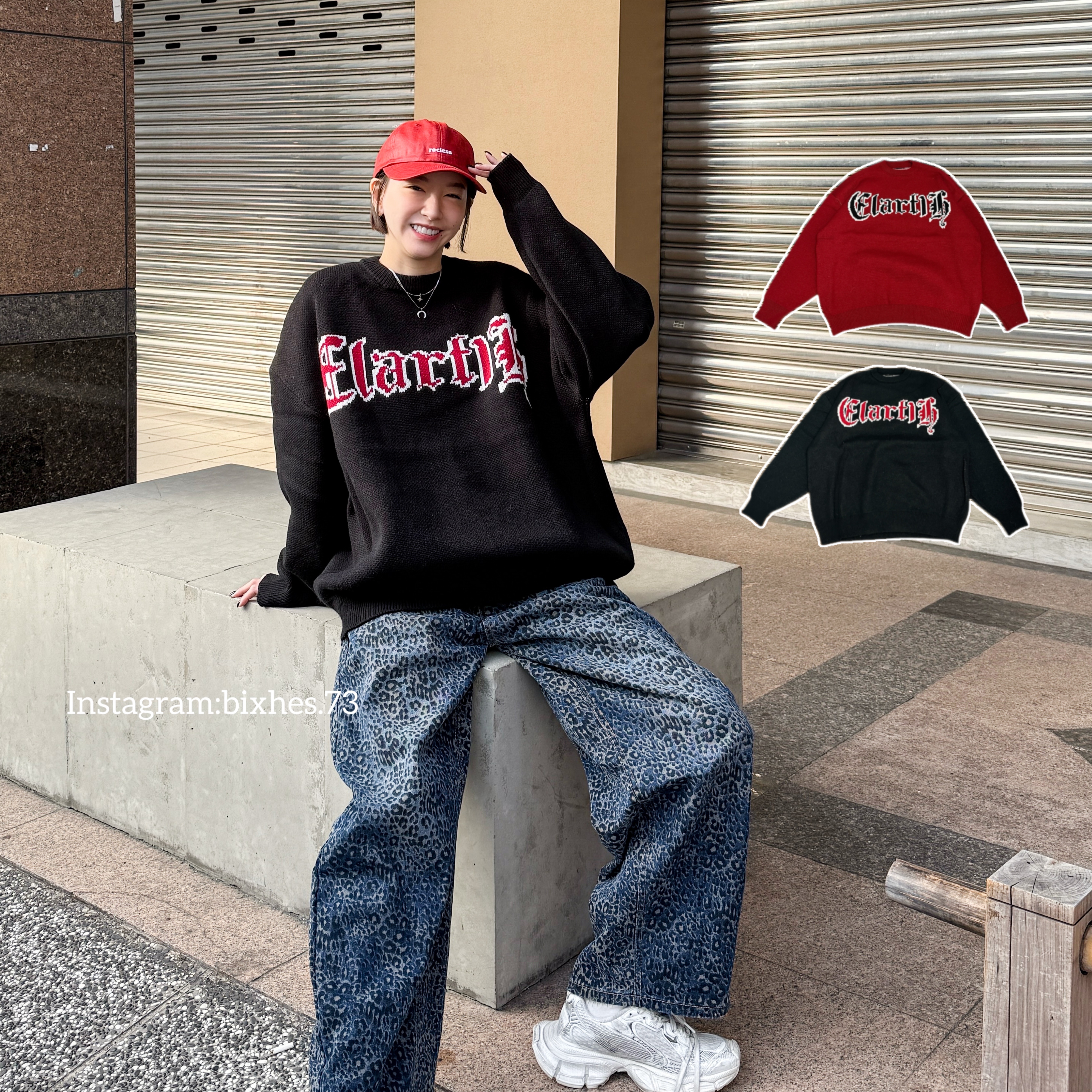 歌德寬撞色圓領毛衣(B00075)