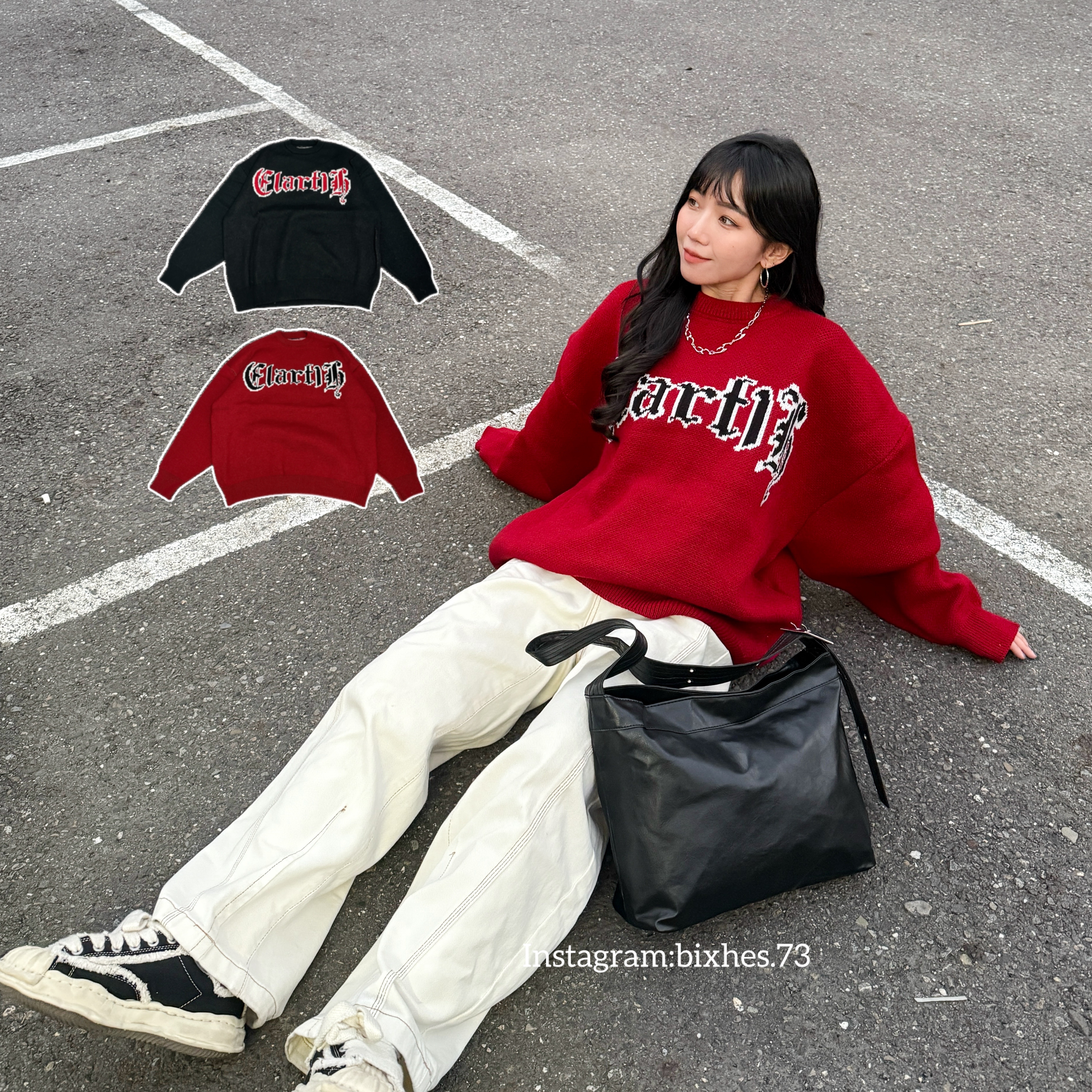 歌德寬撞色圓領毛衣(B00075)