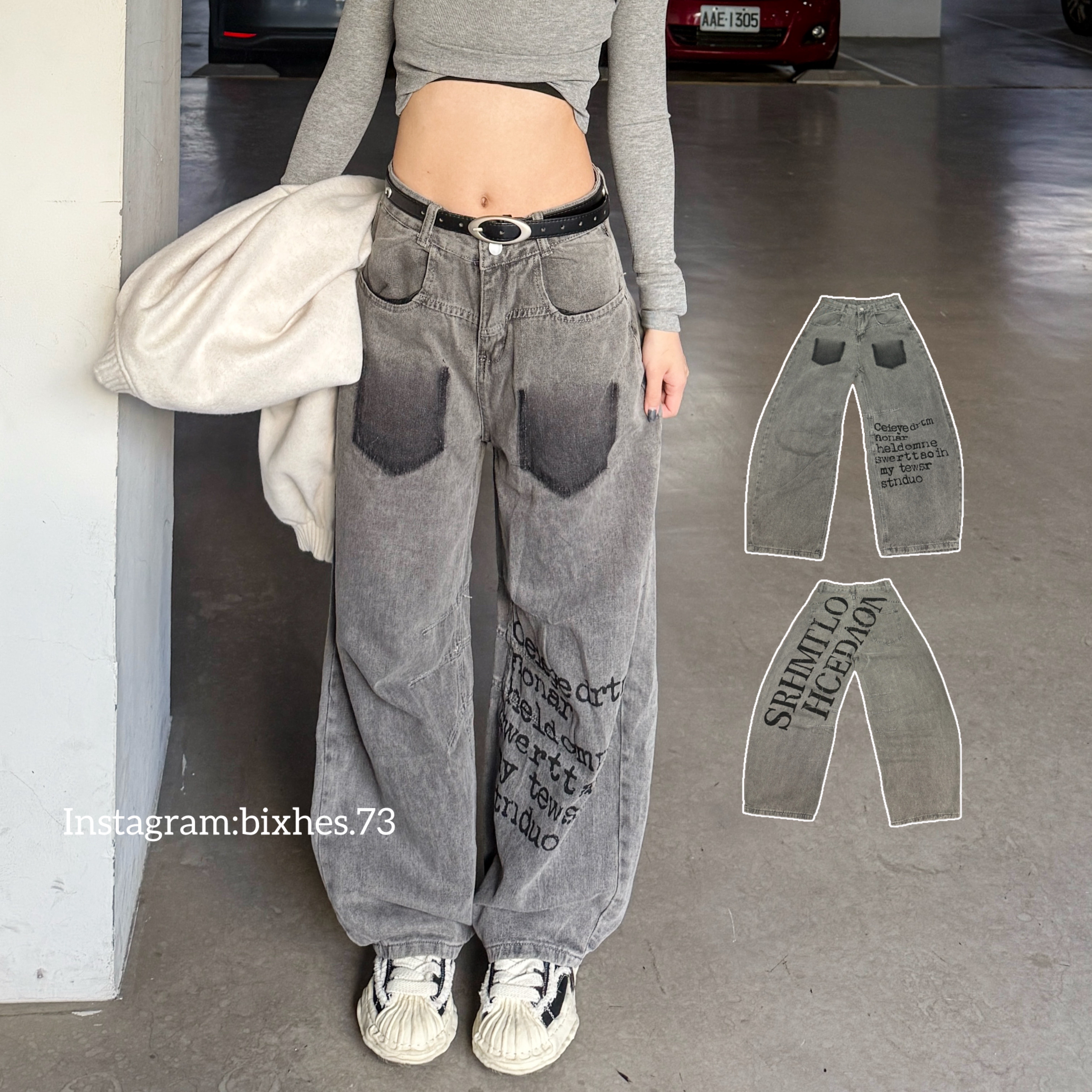 美式噴繪口袋牛仔褲(E00055)