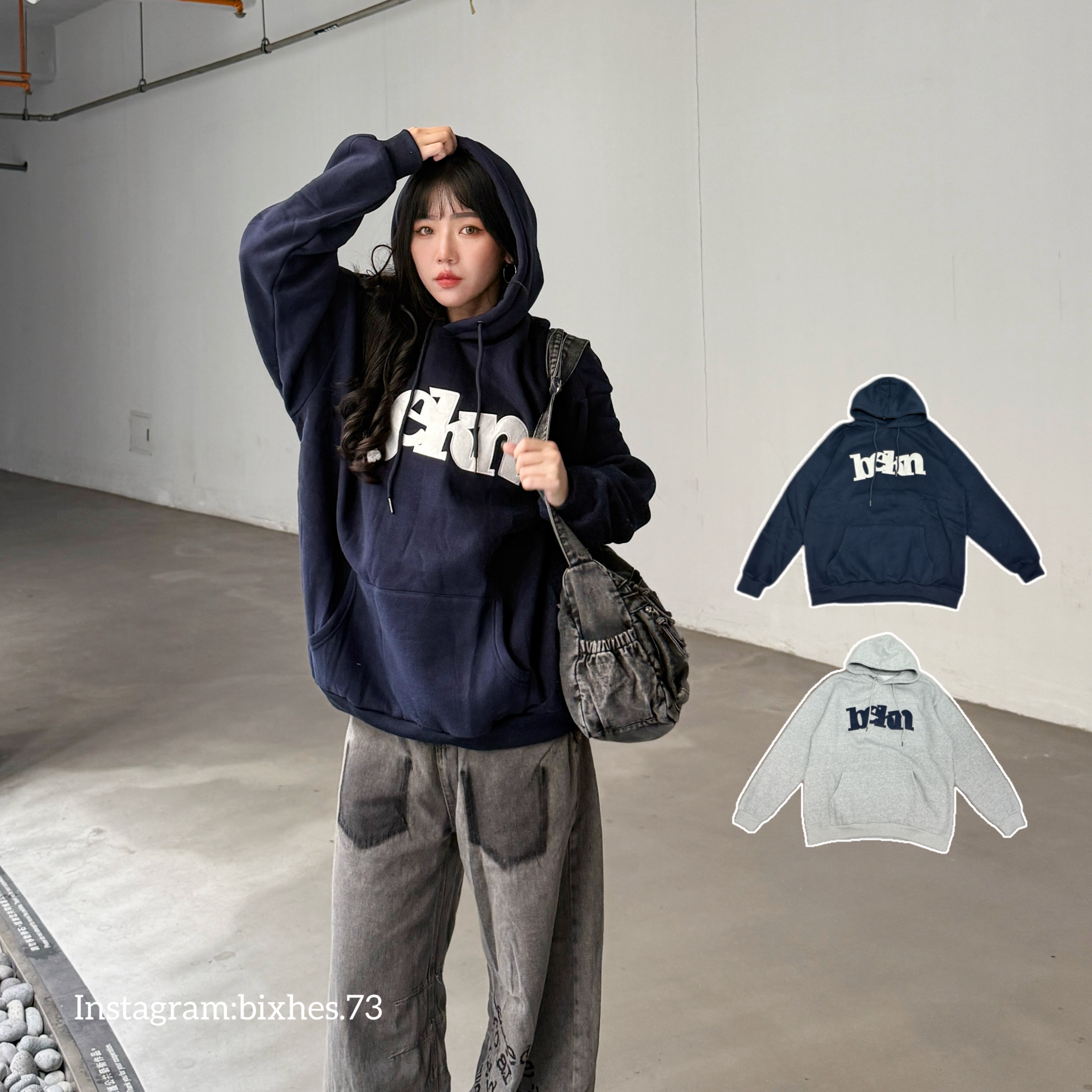 貼布寬版帽T(B00076)