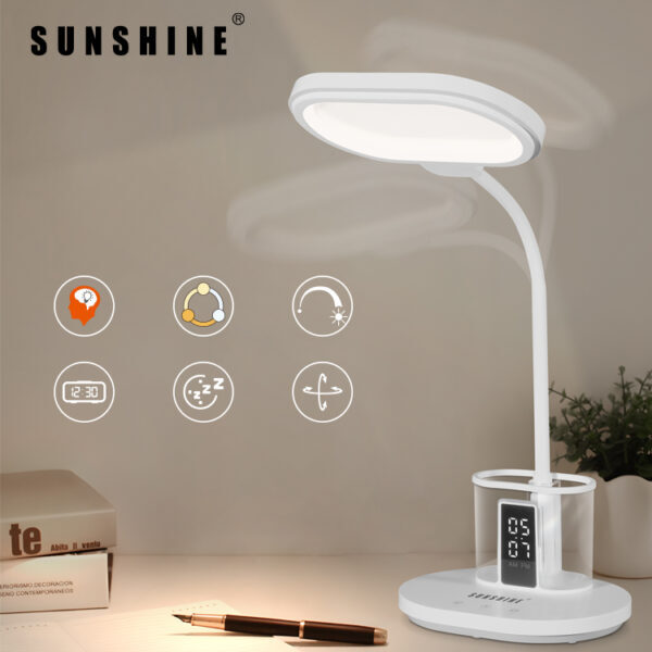 多功能LED檯燈 三色溫3000K+4000K+6000K 時鐘設計 筆筒型設計 FTL026C