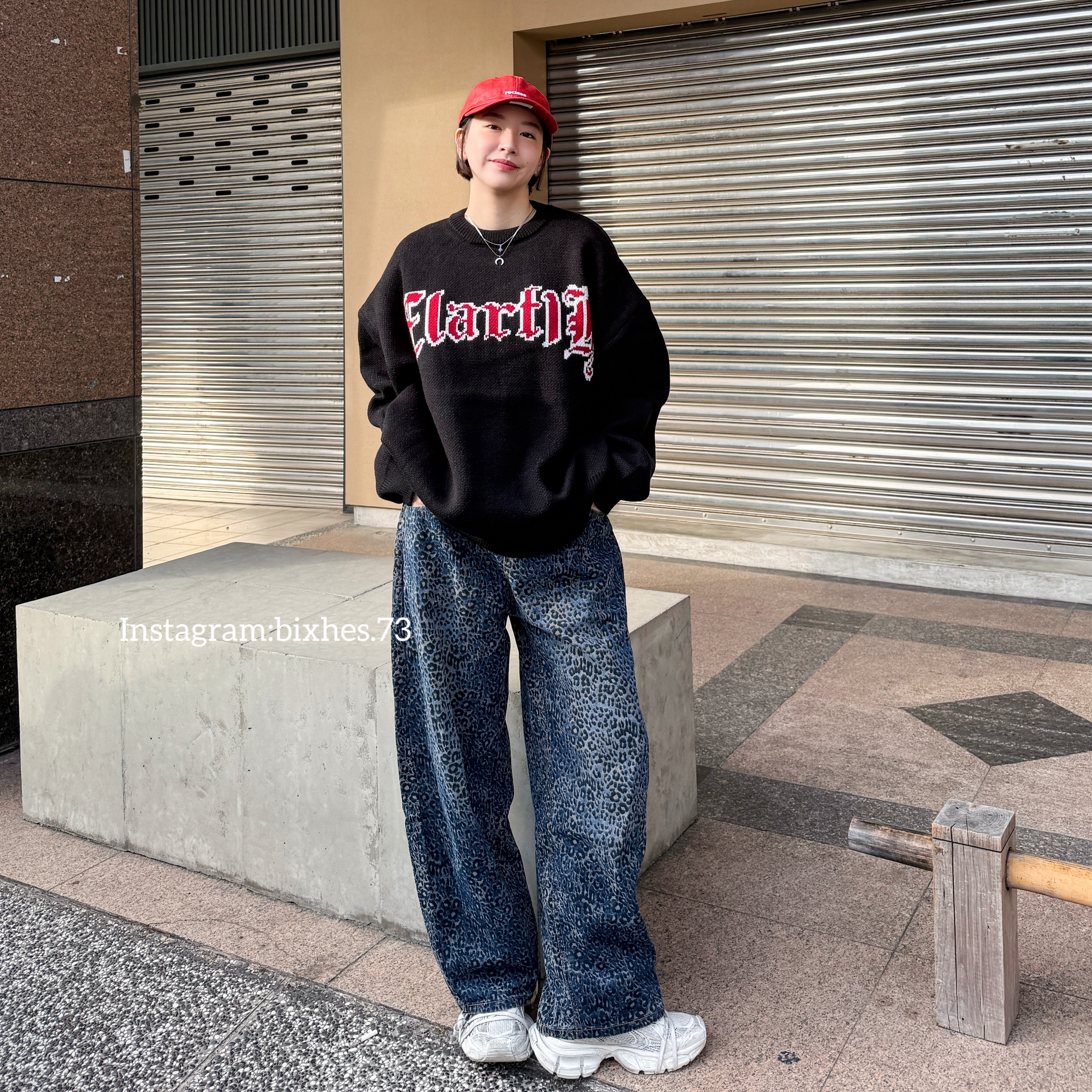 復古刷色藍豹紋牛仔寬褲(E00056)