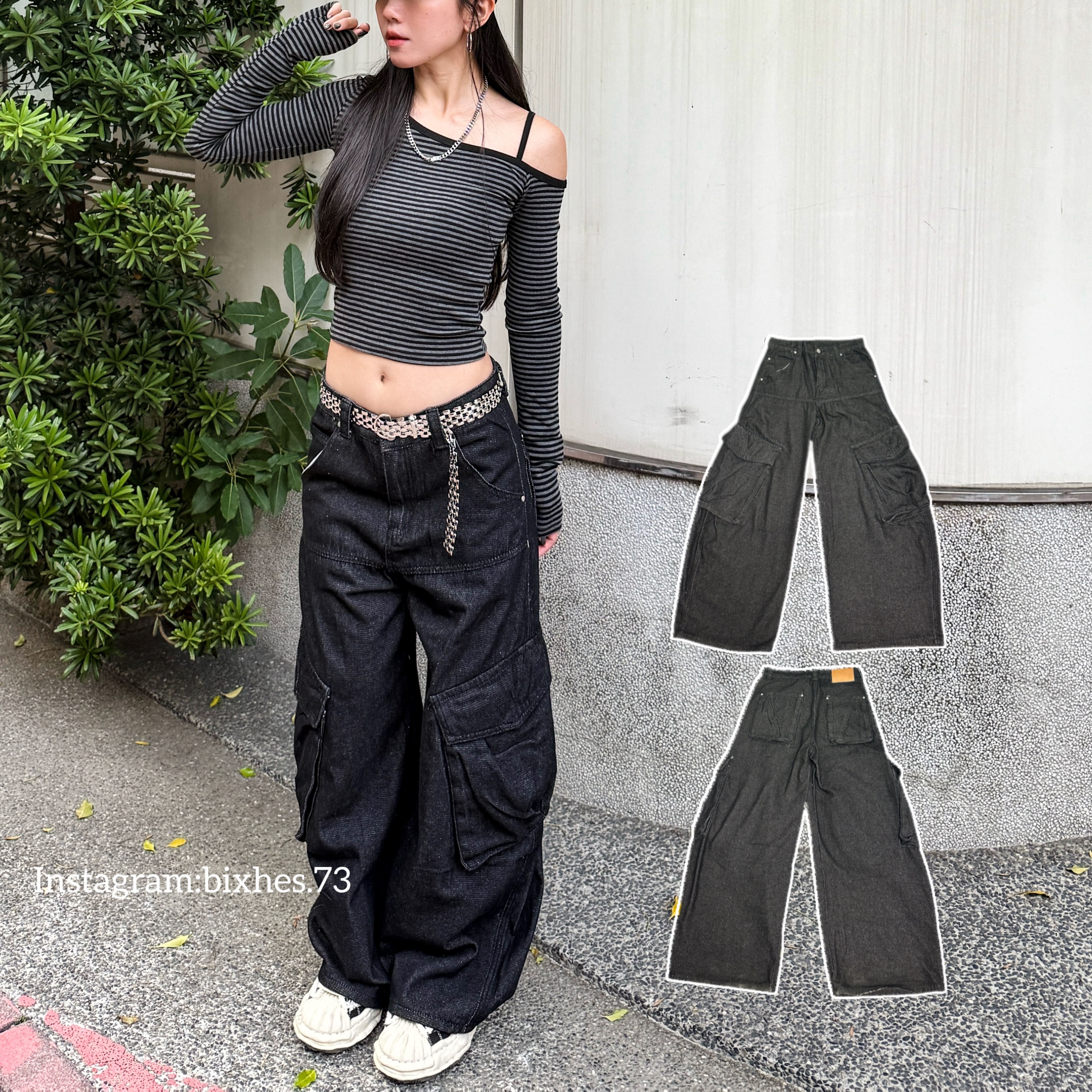 牛仔大口袋彎刀褲(E00065)