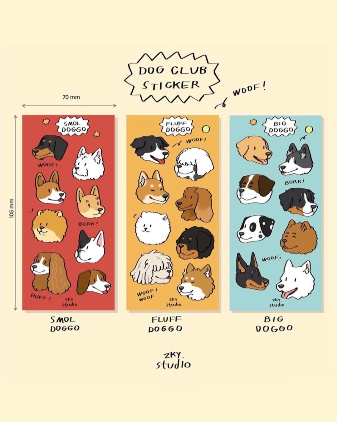 泰國插畫品牌zky.studio|狗狗大頭貼紙