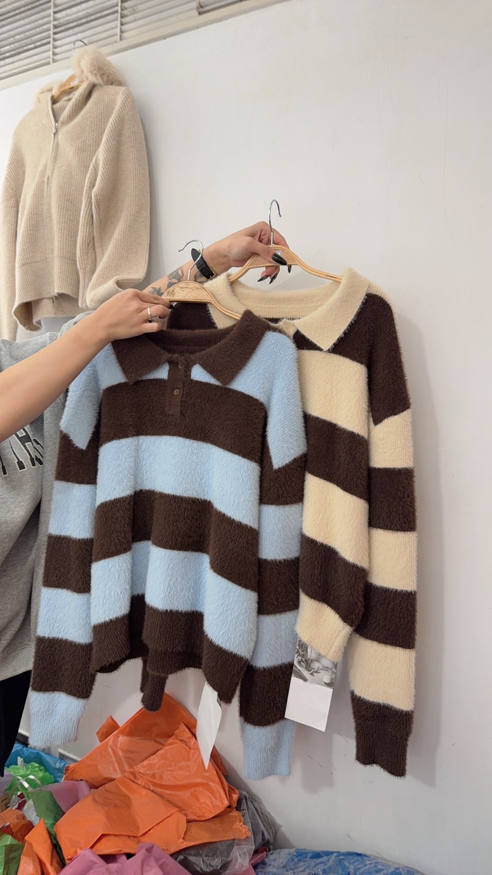 水貂毛撞色Polo毛衣 2colors