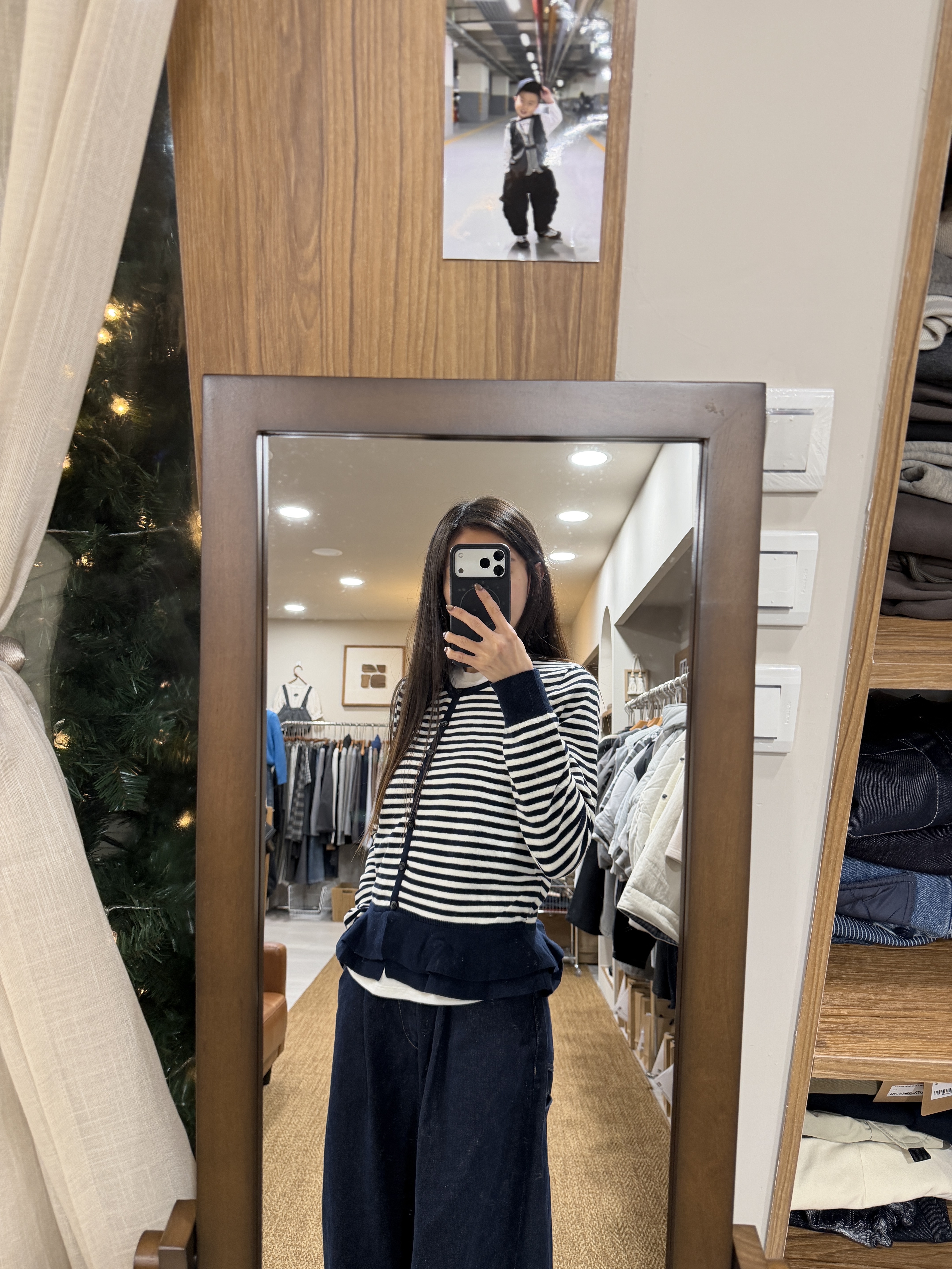 W00052裙擺條紋針織外套