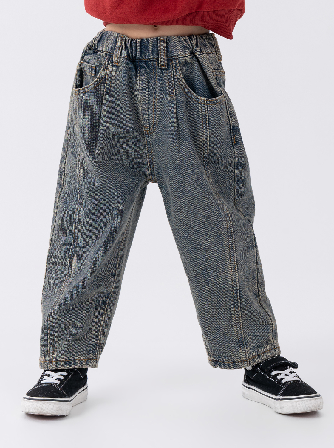 剪接造型寬鬆錐形牛仔褲【童裝】