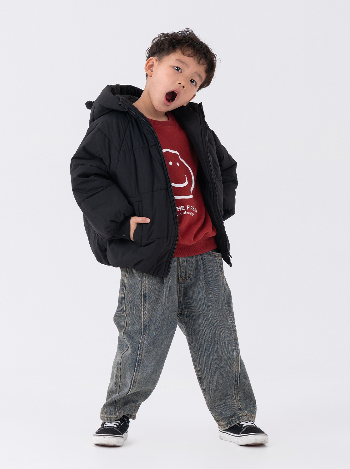 剪接造型寬鬆錐形牛仔褲【童裝】