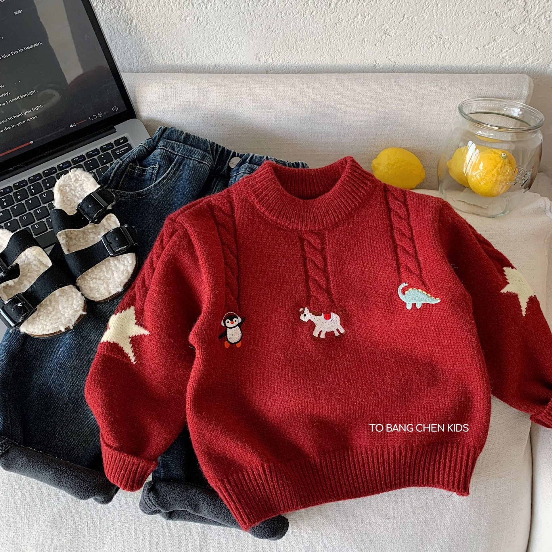 紅色小馬針織毛衣