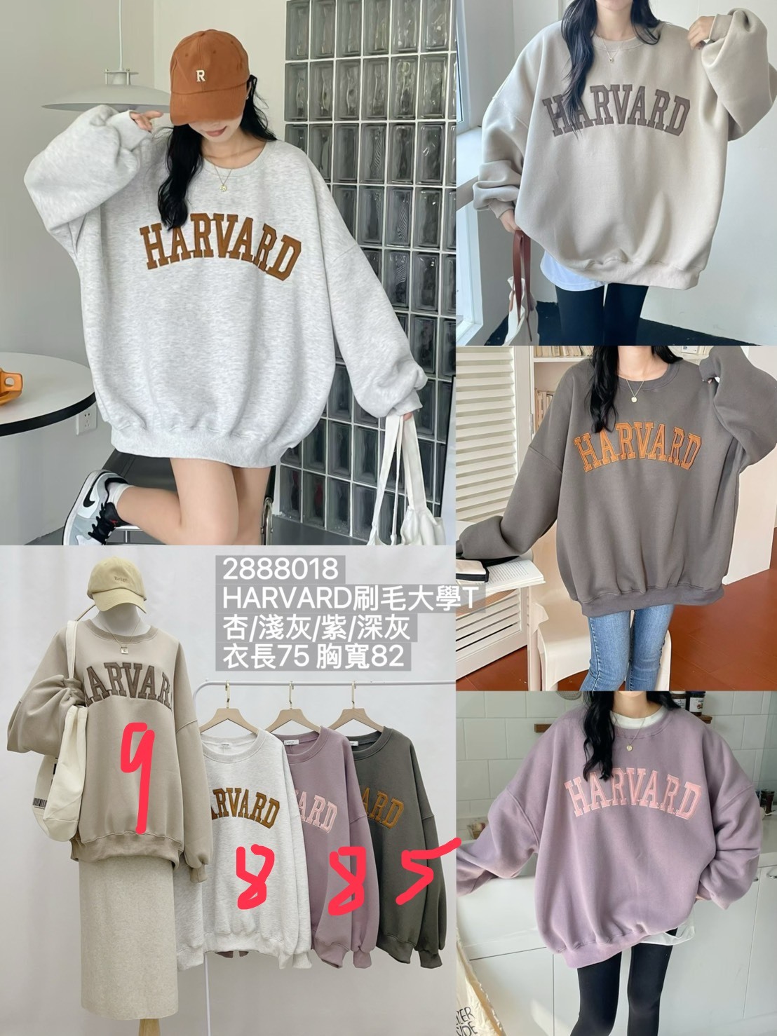 88801-HARVARD刷毛大學T