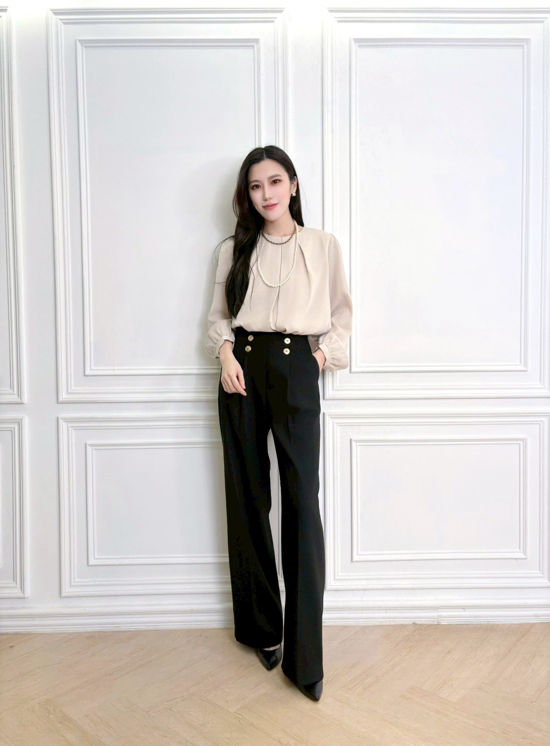 雙排金釦直筒褲-冬款