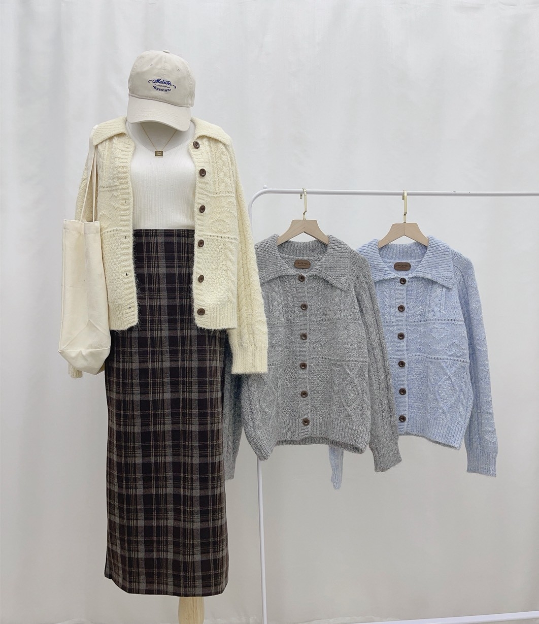 3068-麻花翻領排扣上衣