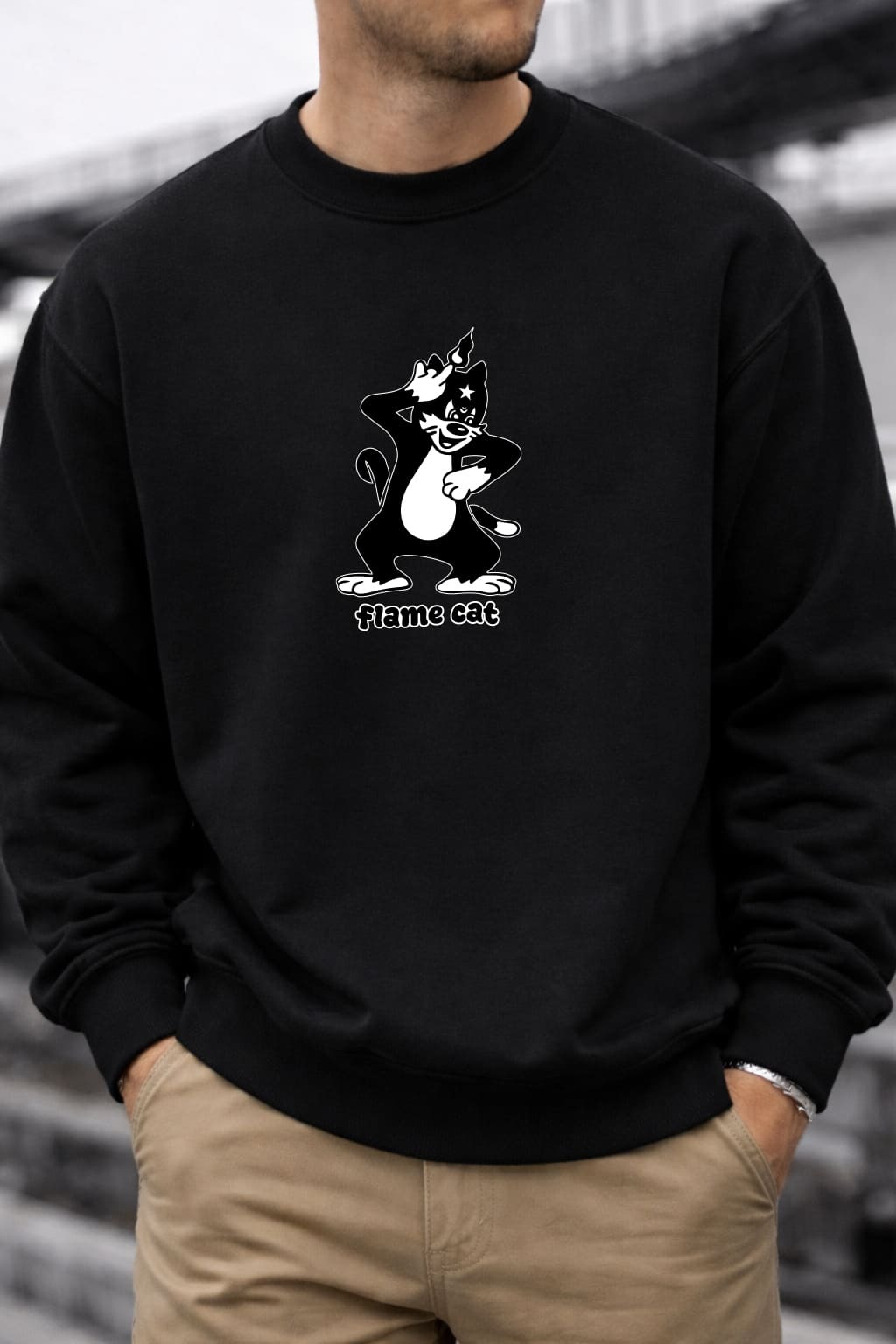 KADMAX大尺碼 - 男士大碼火焰的怪貓寬板大學TEE〈KSMS2720〉