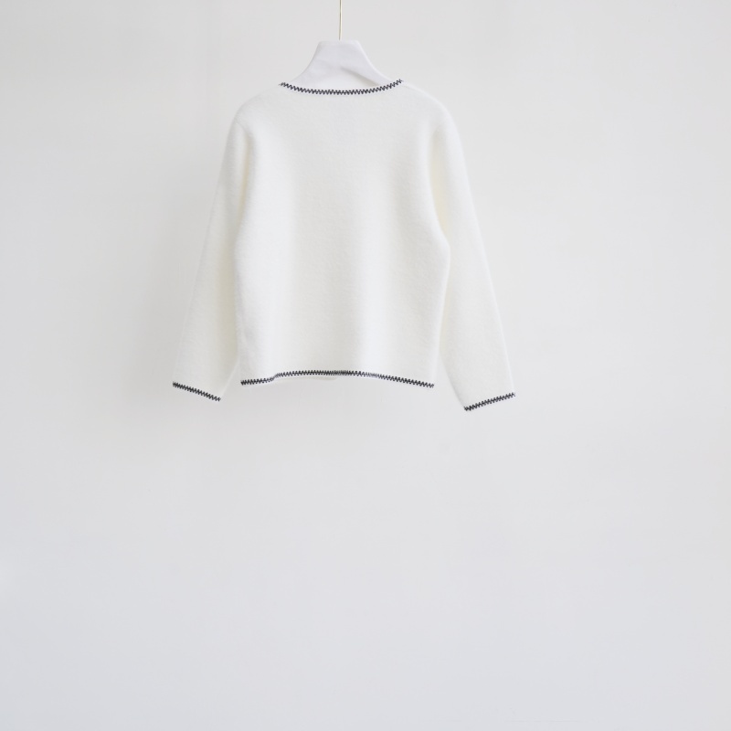 法朵Fado shop｜小花˖˚✿釦黑線滾邊水貂毛外套 892A052 白