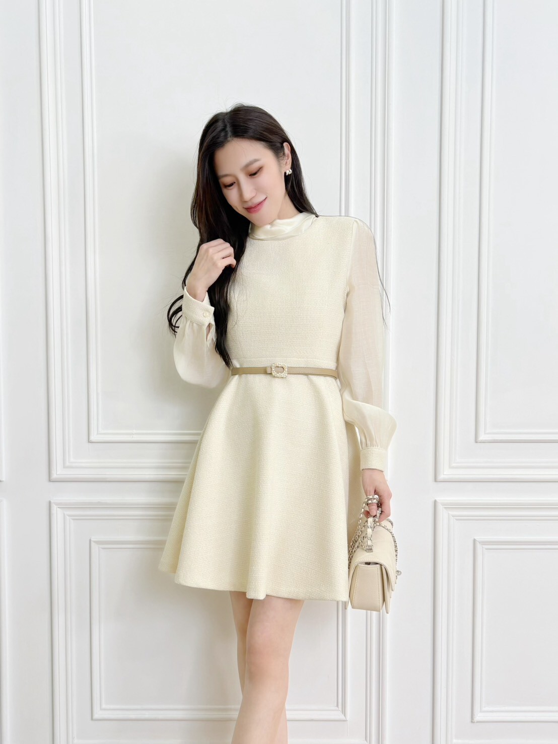 領巾拼接織紋傘洋（短版）