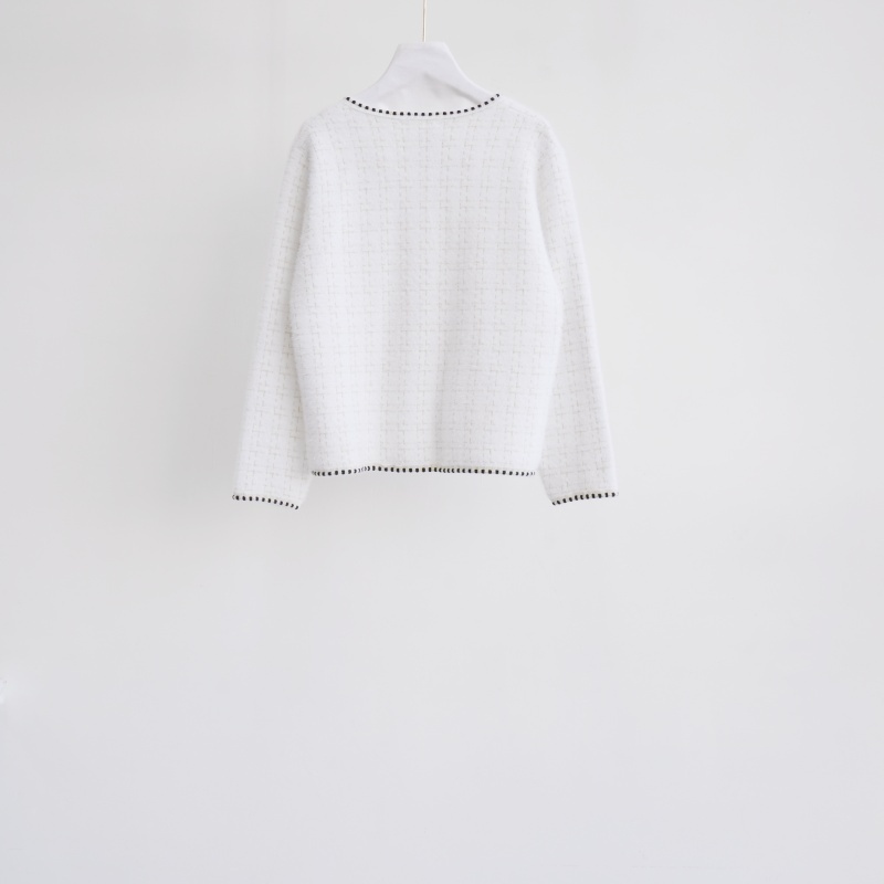 法朵Fado shop｜珍珠釦黑線滾邊混紗線水貂毛外套 892A051 白