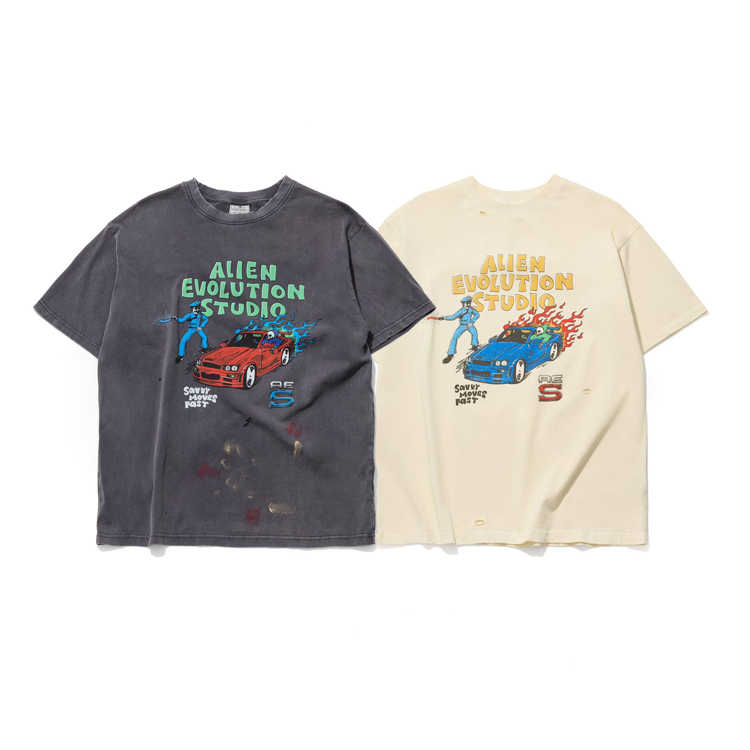 【車庫服飾】AES SPEEDING SKULL VINTAGE WASHED OVERSIZE TEE