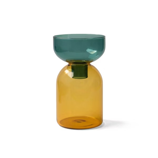 amabro-TWO TONE雙色花瓶，圓款，綠x黃，花皿更拆卸，並有方款及圓款。