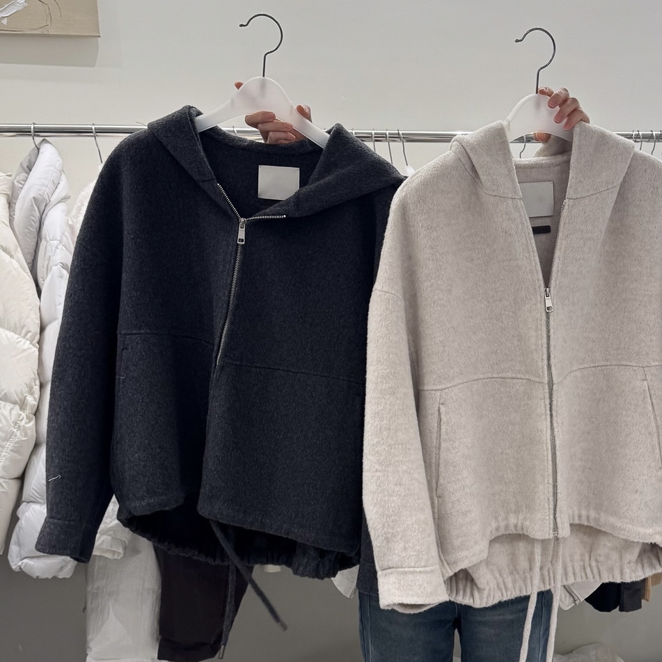 D02羊毛100%手工連帽拉鍊外(深灰)