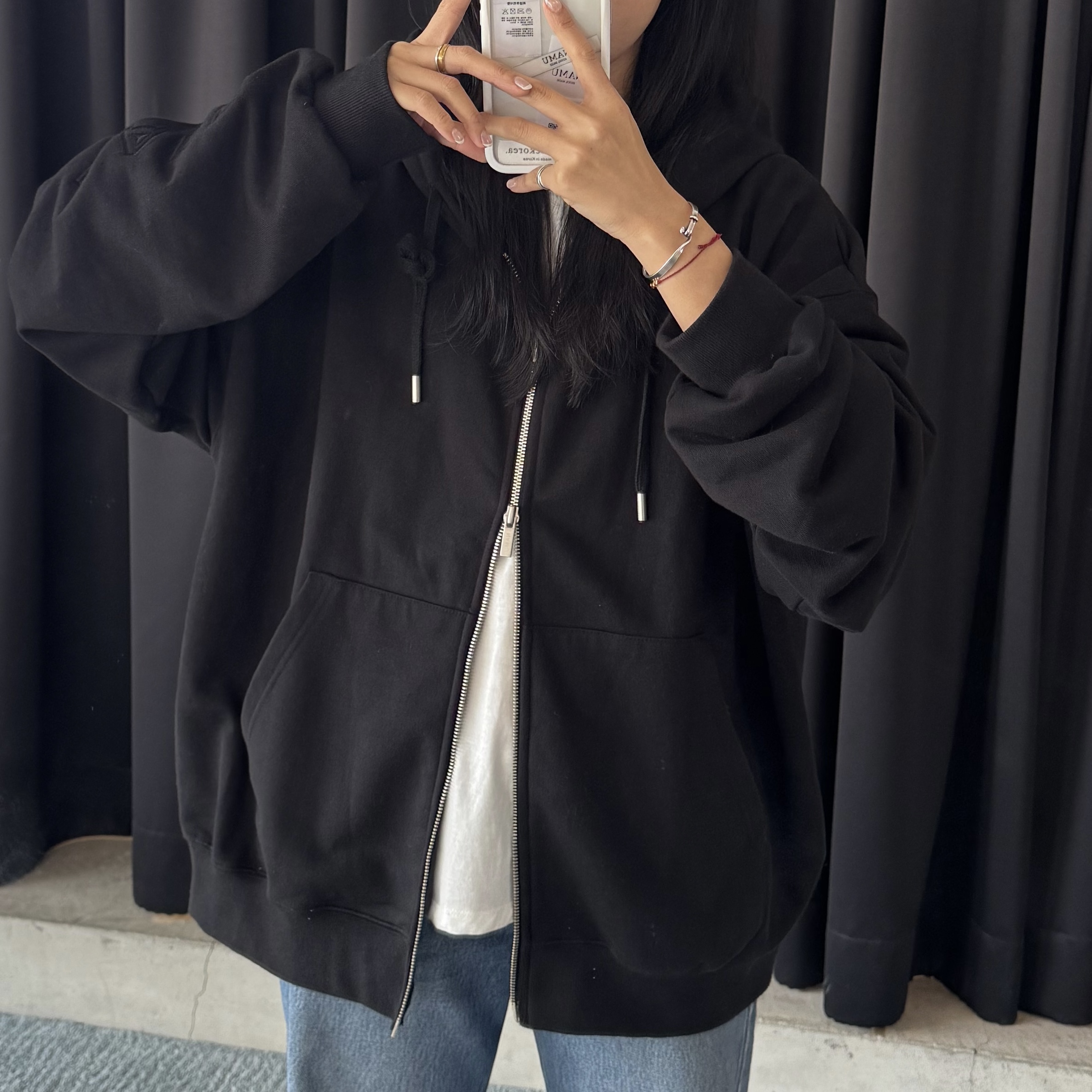 自訂款-不分性別共穿雙開拉鍊手袖設計連帽外(低調黑)