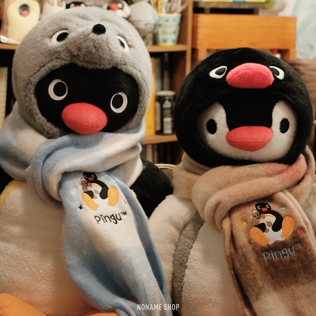 PINGU 企鵝家族 刺繡 保暖 加厚 加長 圍巾 三色