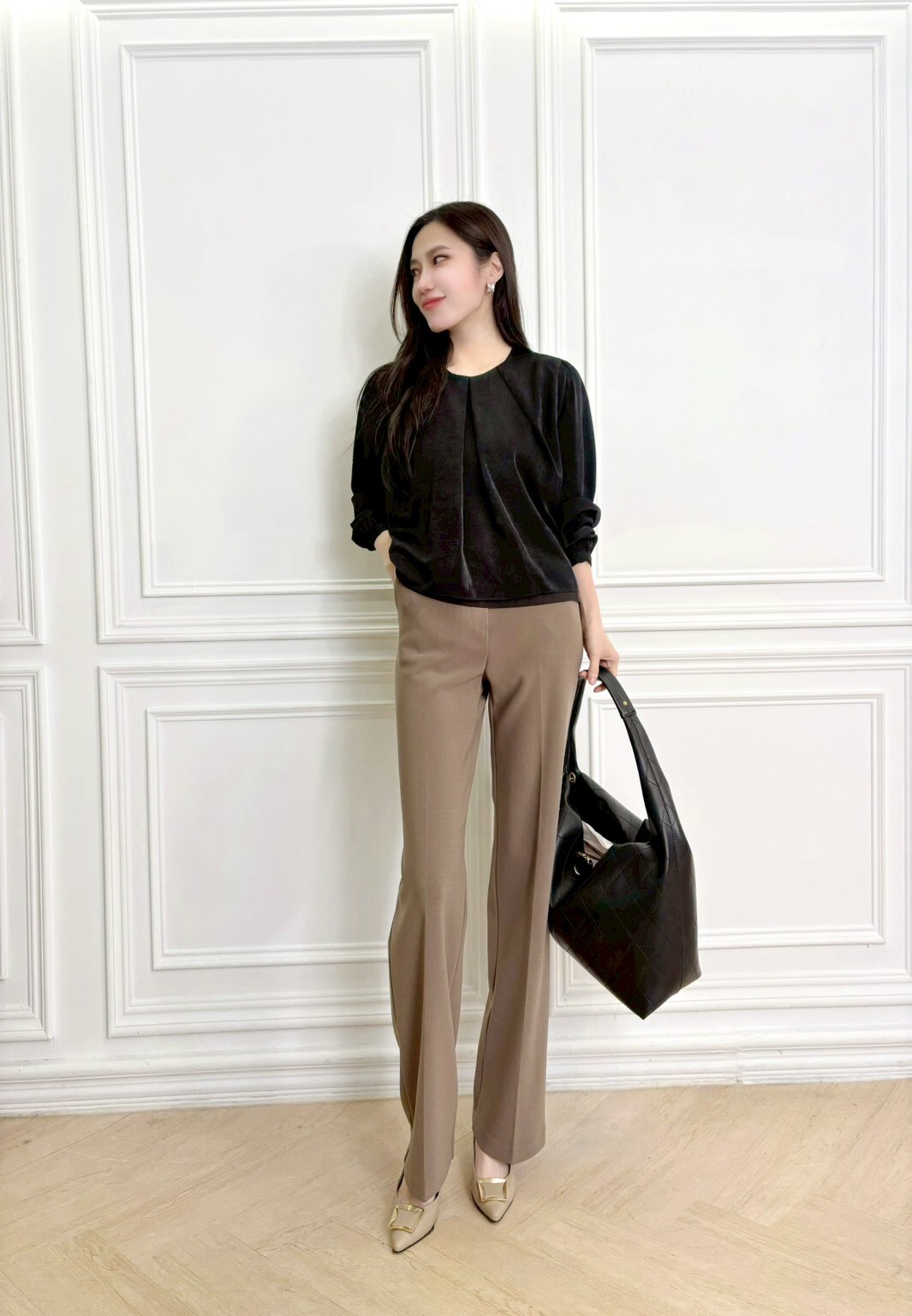 長腿舒適!彈性百搭靴型褲(刷絨款)