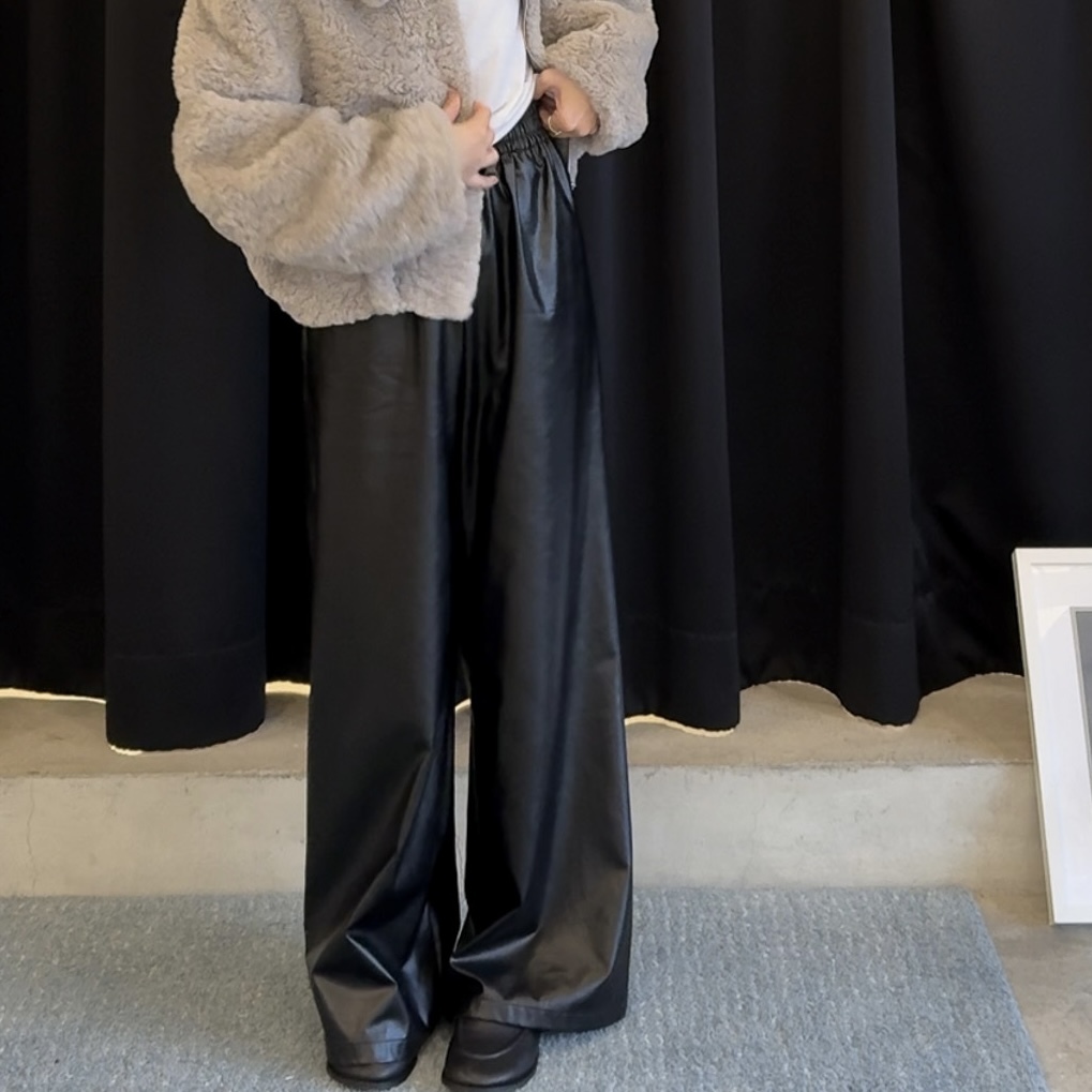 D12率性皮革寬褲