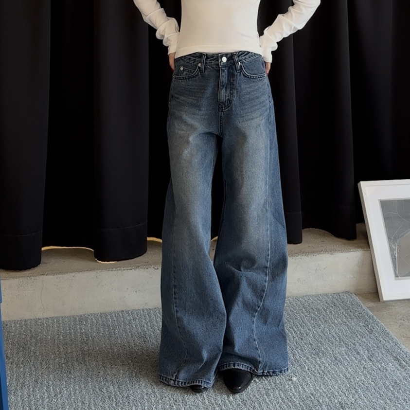 D15闊腿車線牛仔寬褲(S/M)