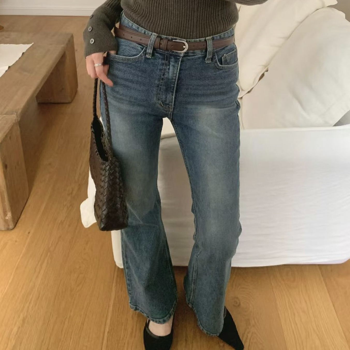 D16刷色牛仔微啦叭褲(S/M)