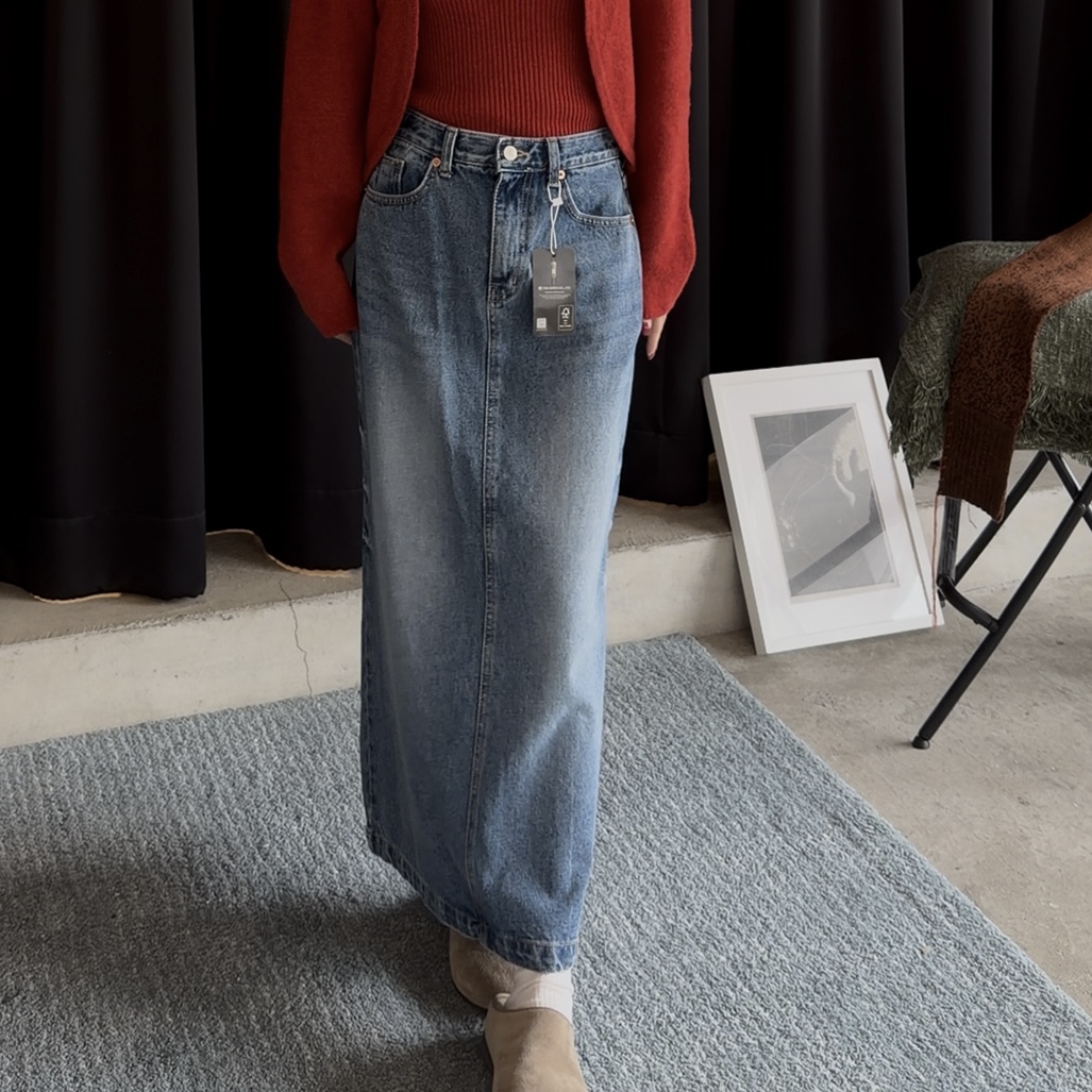 D17側邊刷色衩牛仔裙(S/M)