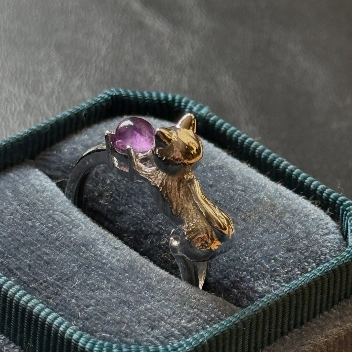 [原石] 紫水晶 貓咪戒指