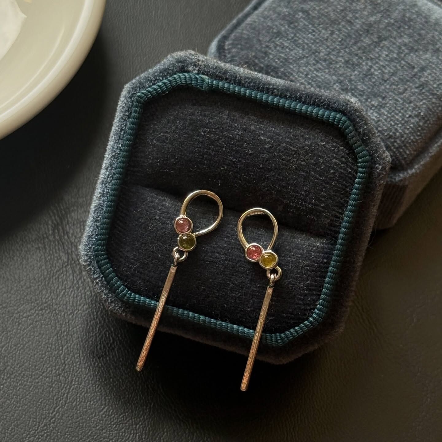 [原石] 西瓜碧璽 925銀耳環 水晶耳環