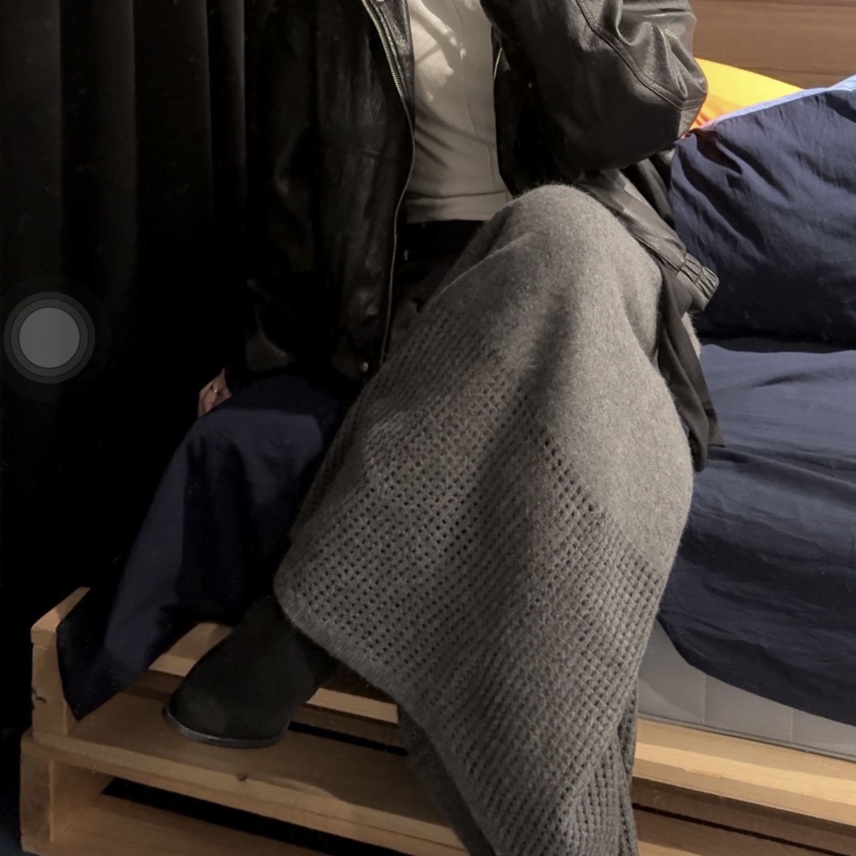 D21安格拉羊毛下擺細格針織長裙(灰)