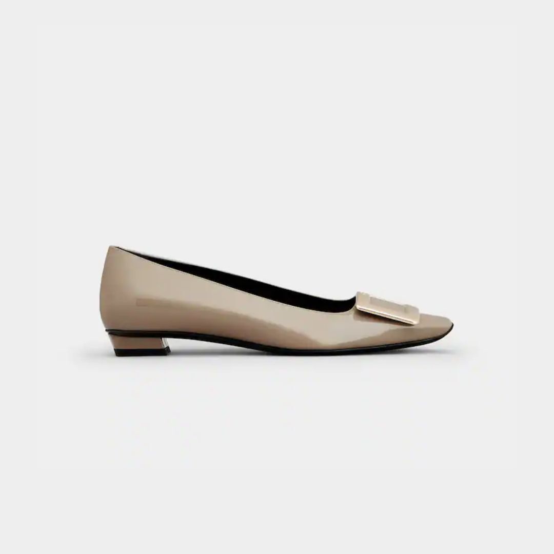 1FF0101-092 ROGER VIVIER Belle Vivier Ballerinas In Patent Leather Beige (SS26) #RVW00700920D1PC415 (S-EU-E)